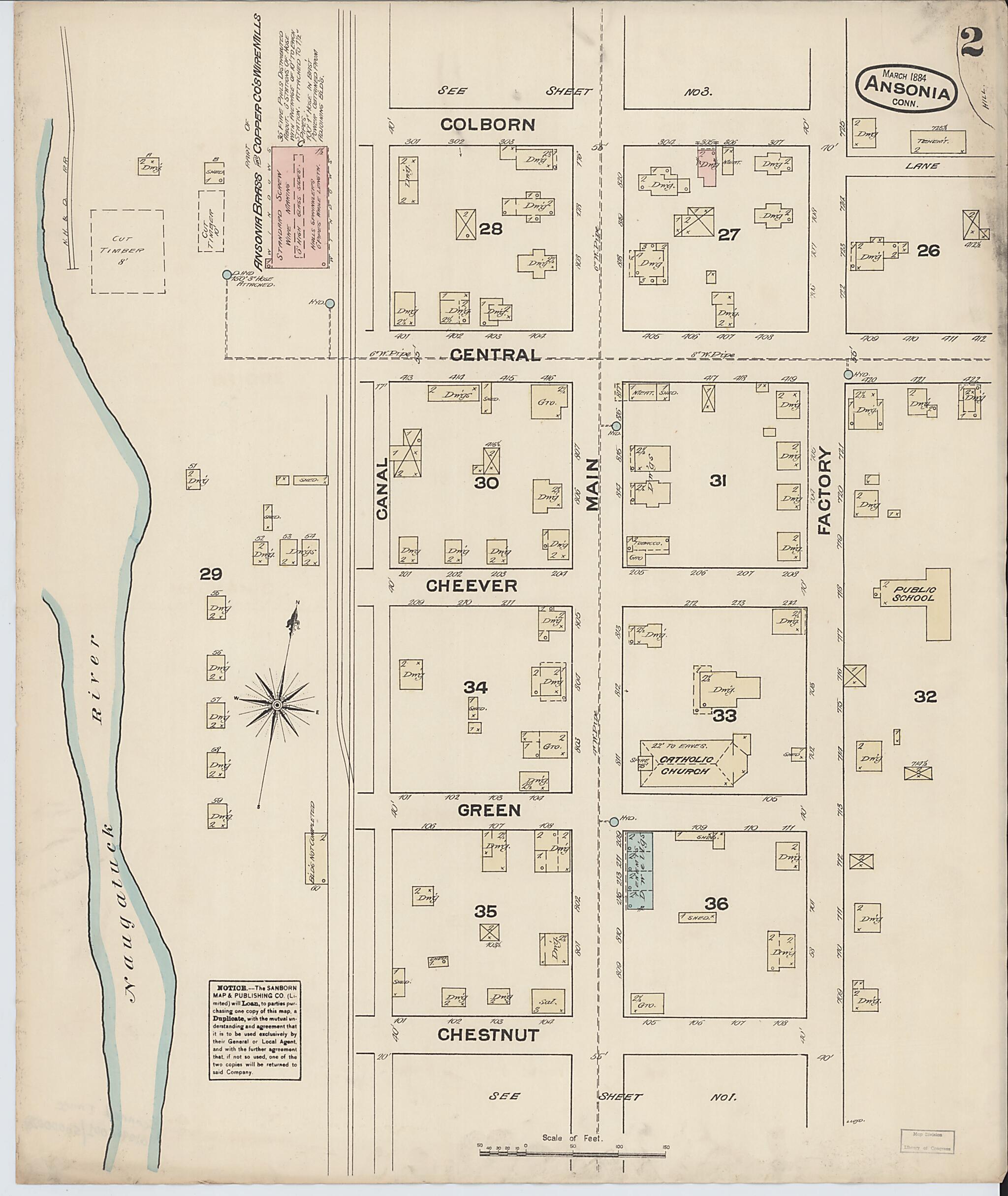 This old map of Ansonia, New Haven County, Connecticut was created by Sanborn Map Company in 1884