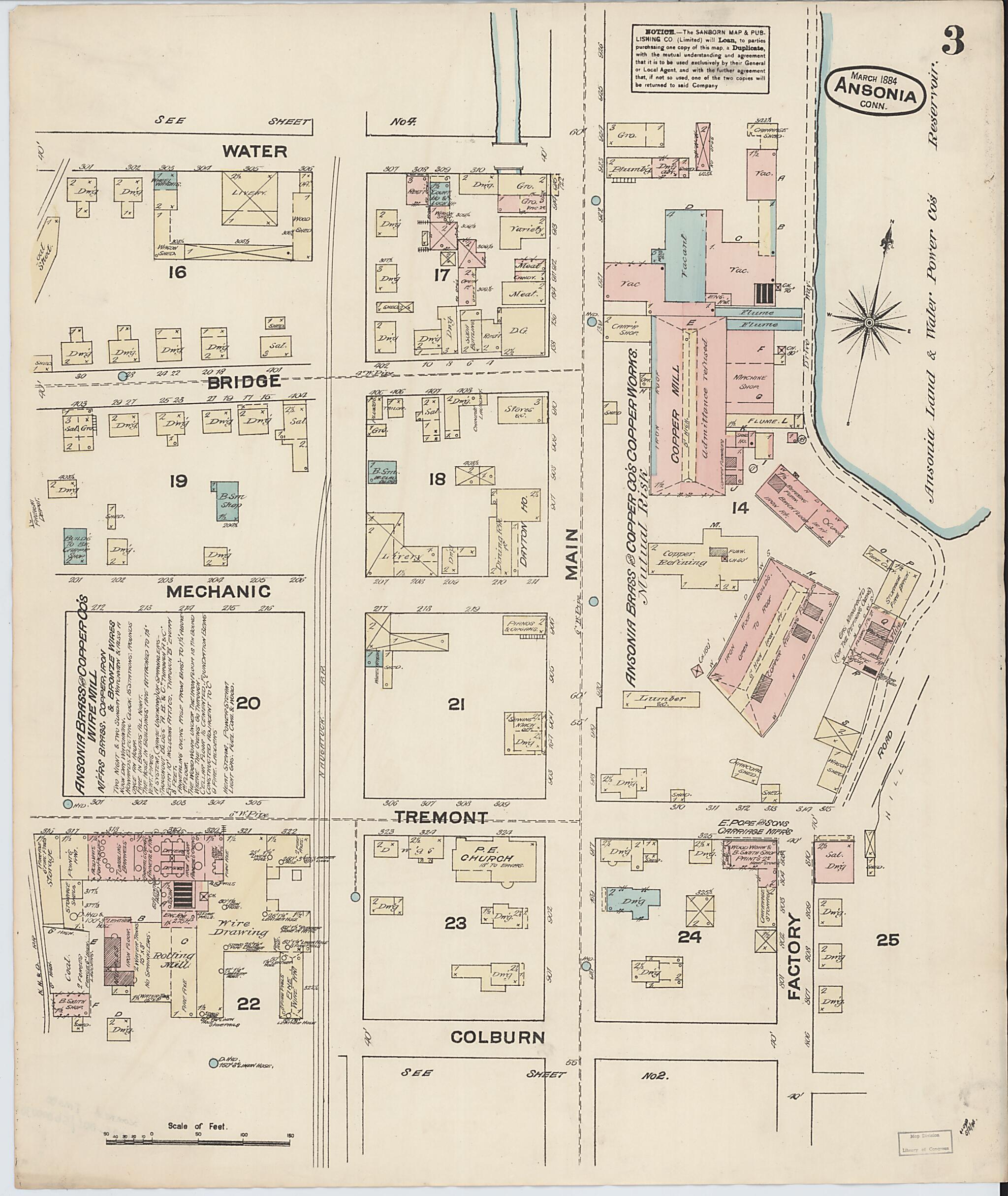 This old map of Ansonia, New Haven County, Connecticut was created by Sanborn Map Company in 1884