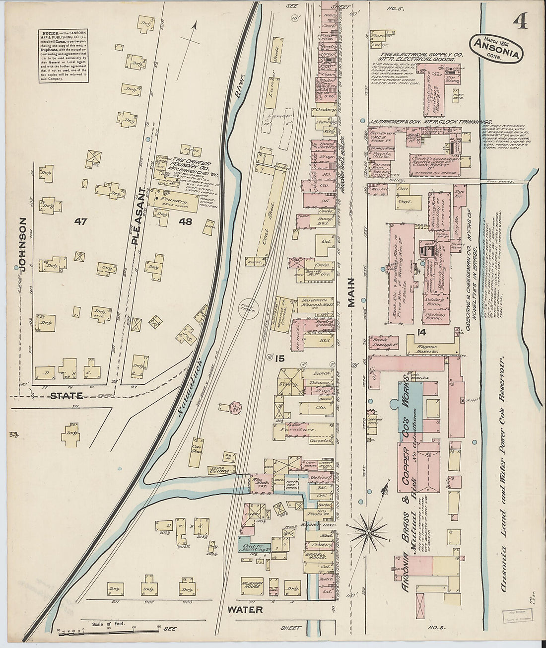 This old map of Ansonia, New Haven County, Connecticut was created by Sanborn Map Company in 1884