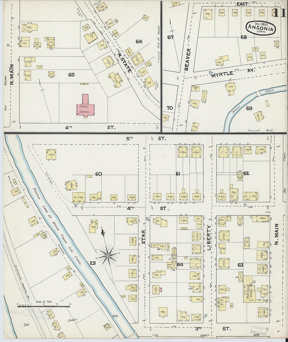 This old map of Ansonia, New Haven County, Connecticut was created by Sanborn Map Company in 1890