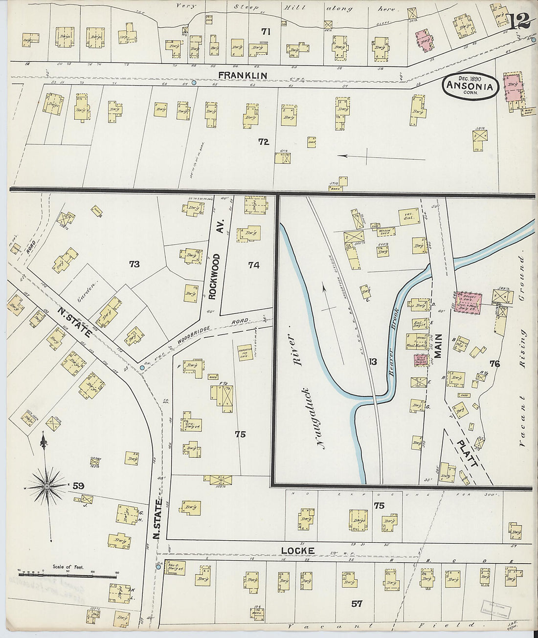 This old map of Ansonia, New Haven County, Connecticut was created by Sanborn Map Company in 1890