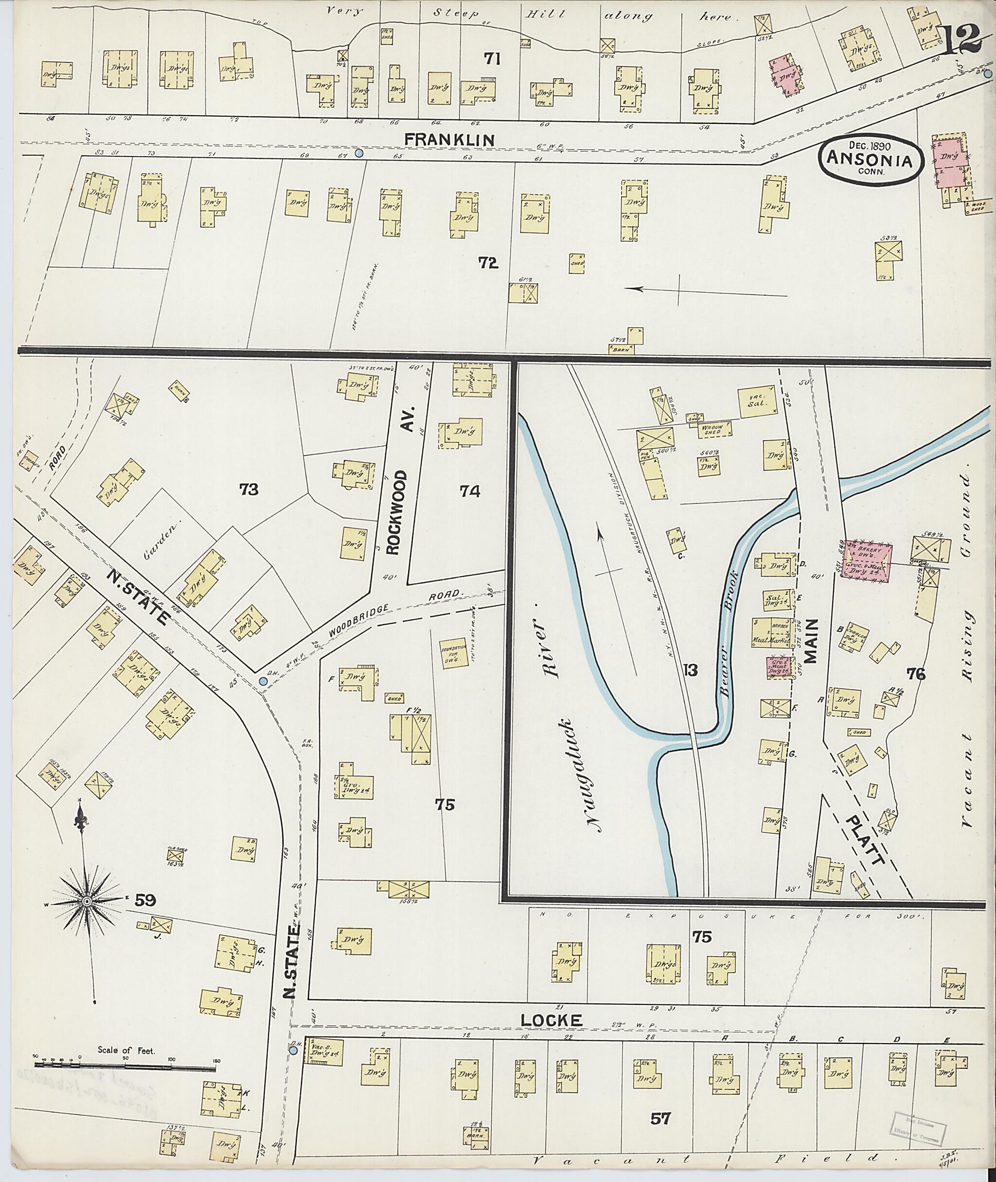 This old map of Ansonia, New Haven County, Connecticut was created by Sanborn Map Company in 1890