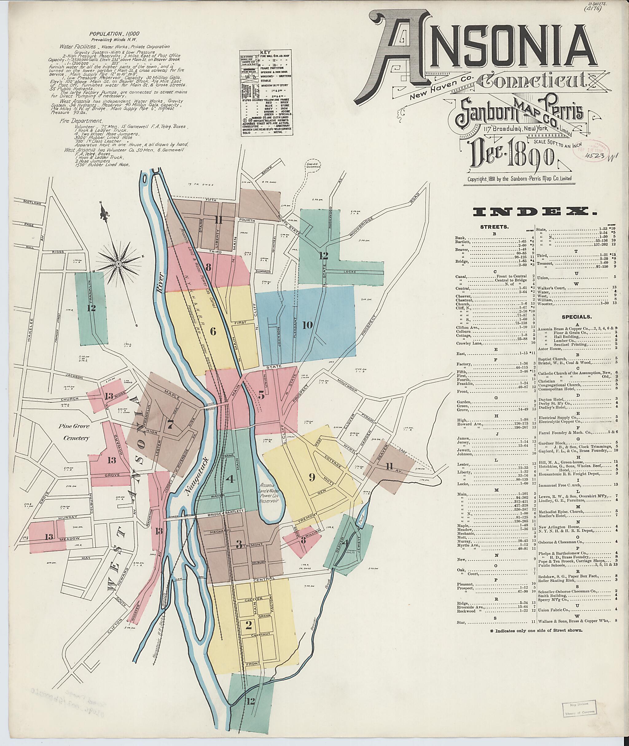 This old map of Ansonia, New Haven County, Connecticut was created by Sanborn Map Company in 1890
