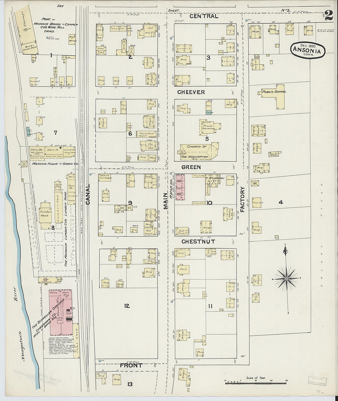 This old map of Ansonia, New Haven County, Connecticut was created by Sanborn Map Company in 1890