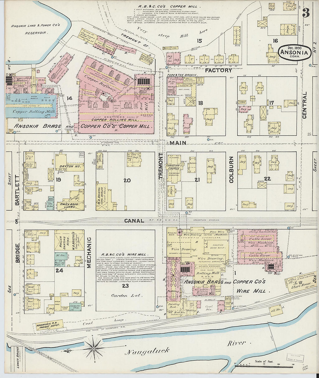 This old map of Ansonia, New Haven County, Connecticut was created by Sanborn Map Company in 1890