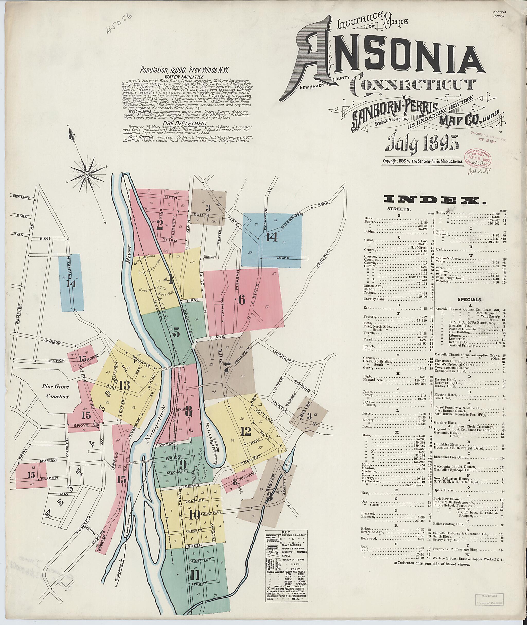 This old map of Ansonia, New Haven County, Connecticut was created by Sanborn Map Company in 1895