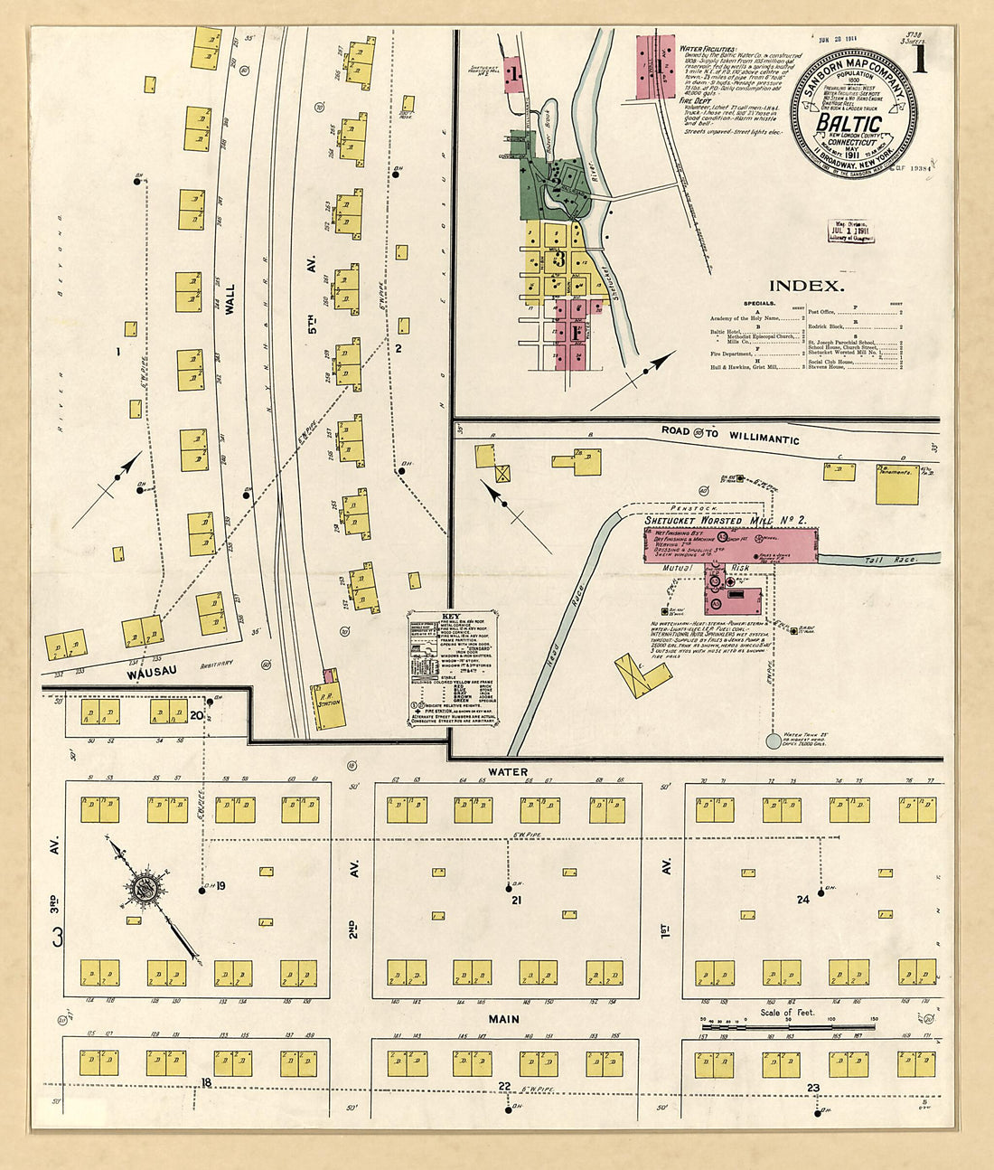 This old map of Baltic, New London County, Connecticut was created by Sanborn Map Company in 1911