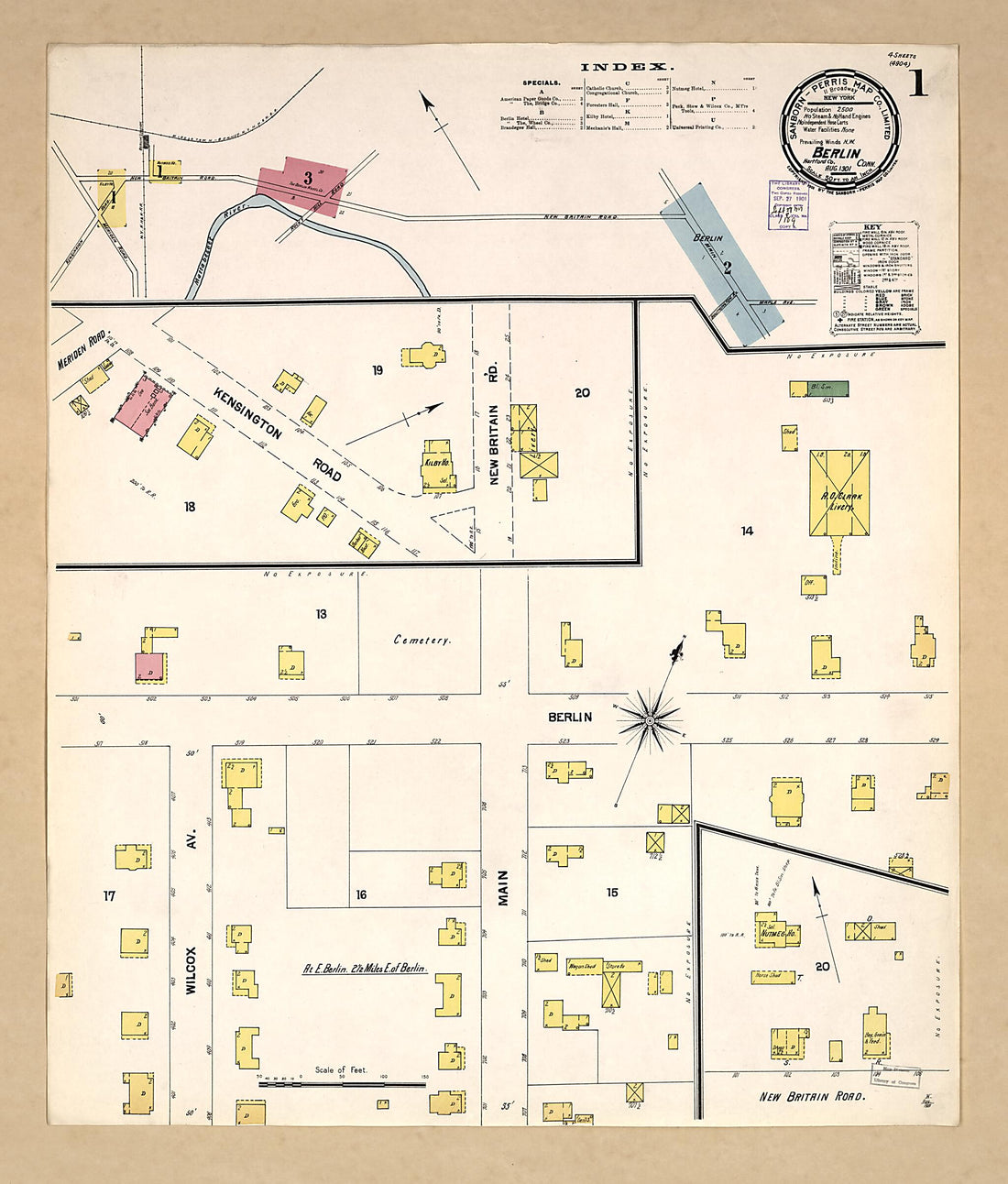 This old map of Berlin, Hartford County, Connecticut was created by Sanborn Map Company in 1901