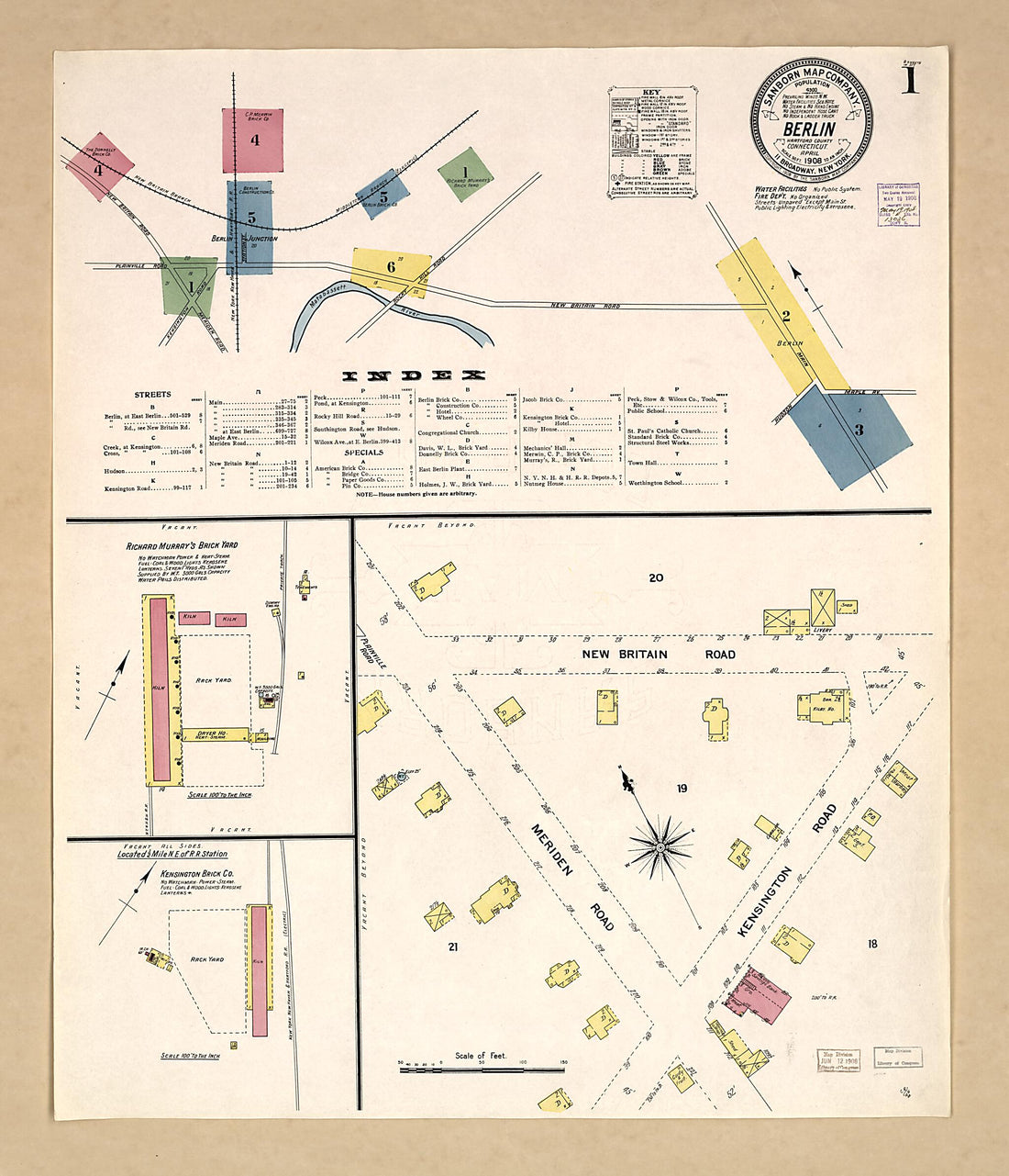This old map of Berlin, Hartford County, Connecticut was created by Sanborn Map Company in 1908