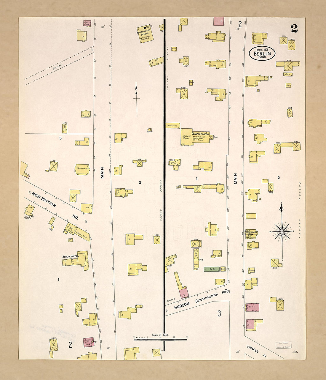 This old map of Berlin, Hartford County, Connecticut was created by Sanborn Map Company in 1908