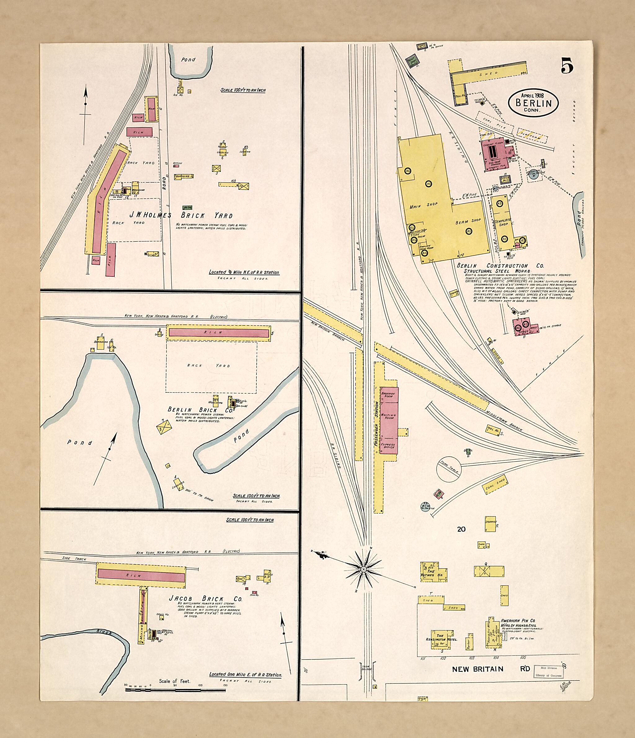 This old map of Berlin, Hartford County, Connecticut was created by Sanborn Map Company in 1908