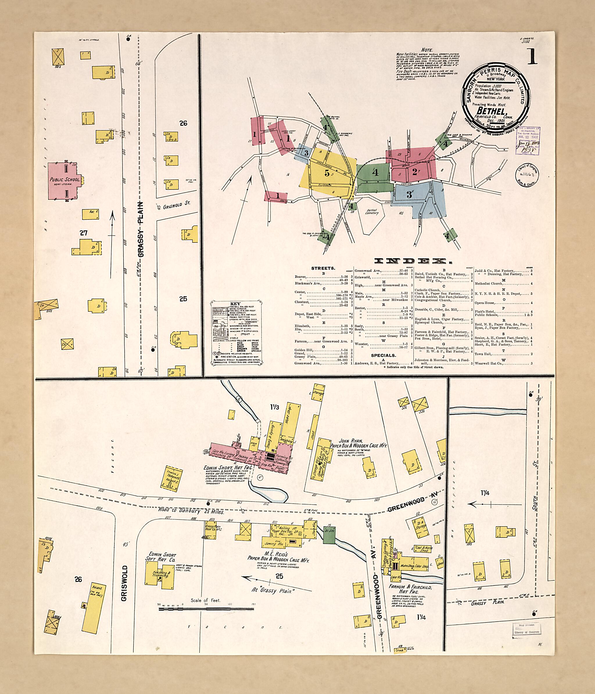 This old map of Bethel, Fairfield County, Connecticut was created by Sanborn Map Company in 1901