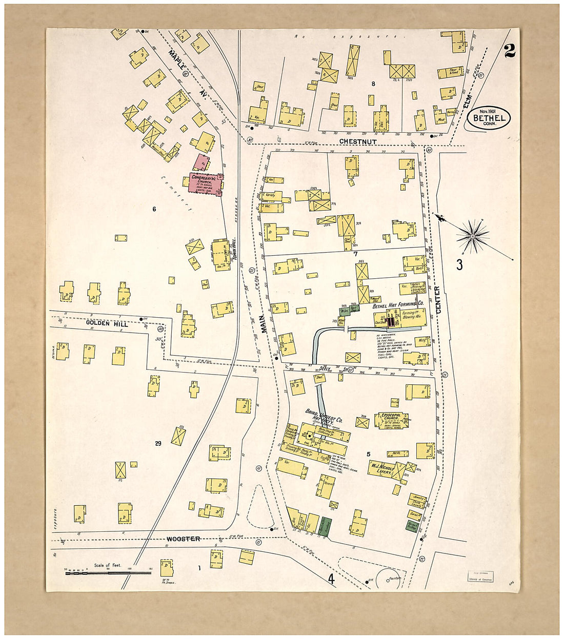 This old map of Bethel, Fairfield County, Connecticut was created by Sanborn Map Company in 1901