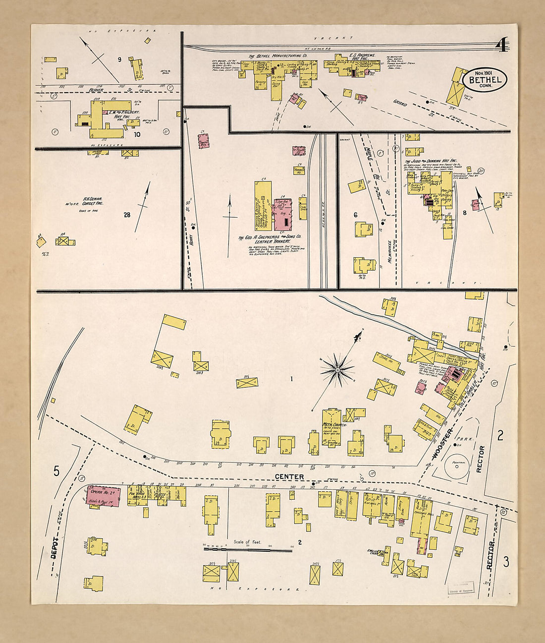 This old map of Bethel, Fairfield County, Connecticut was created by Sanborn Map Company in 1901