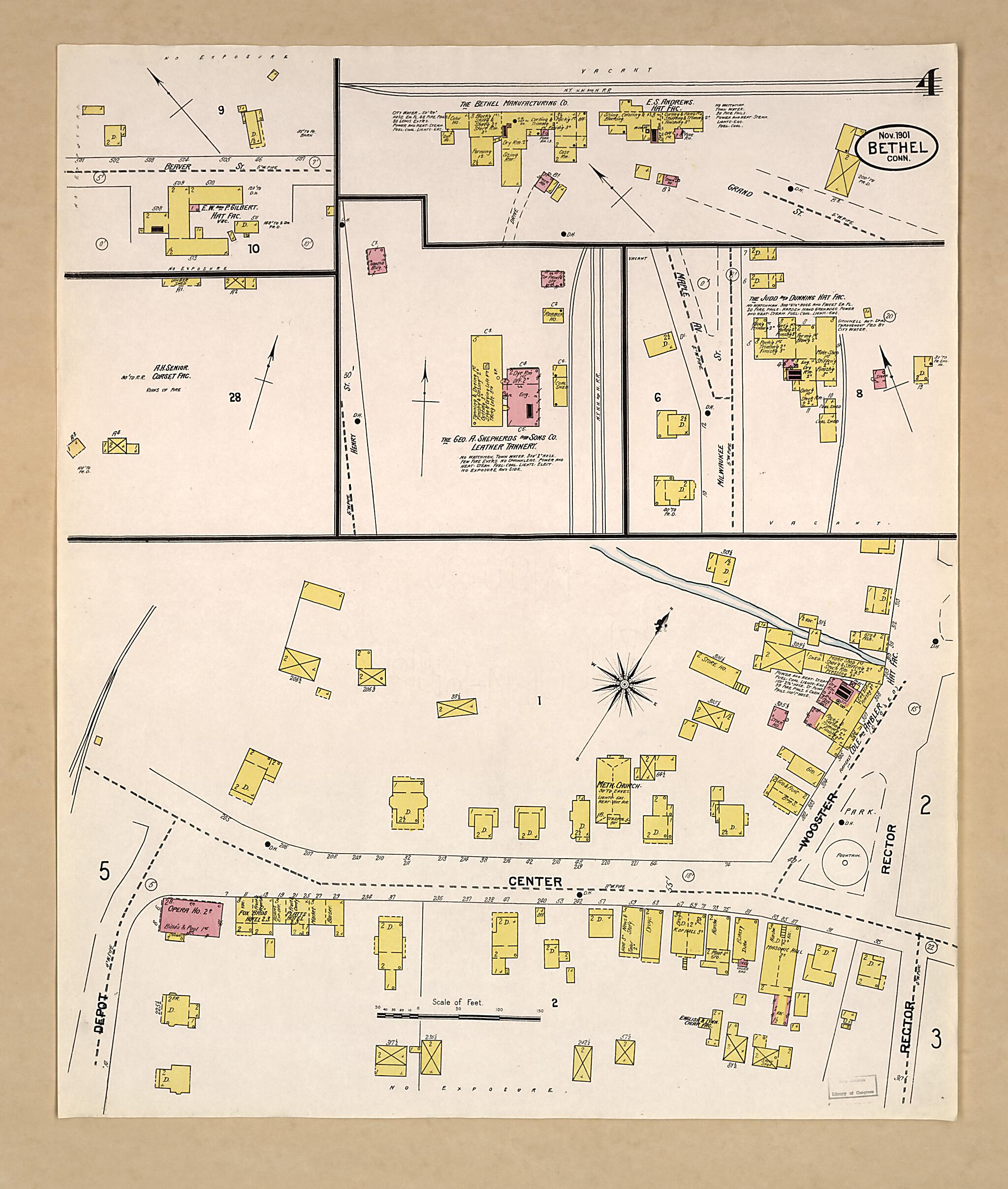 This old map of Bethel, Fairfield County, Connecticut was created by Sanborn Map Company in 1901