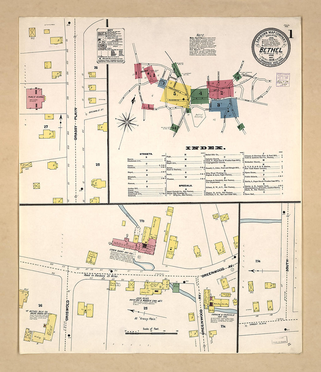 This old map of Bethel, Fairfield County, Connecticut was created by Sanborn Map Company in 1906