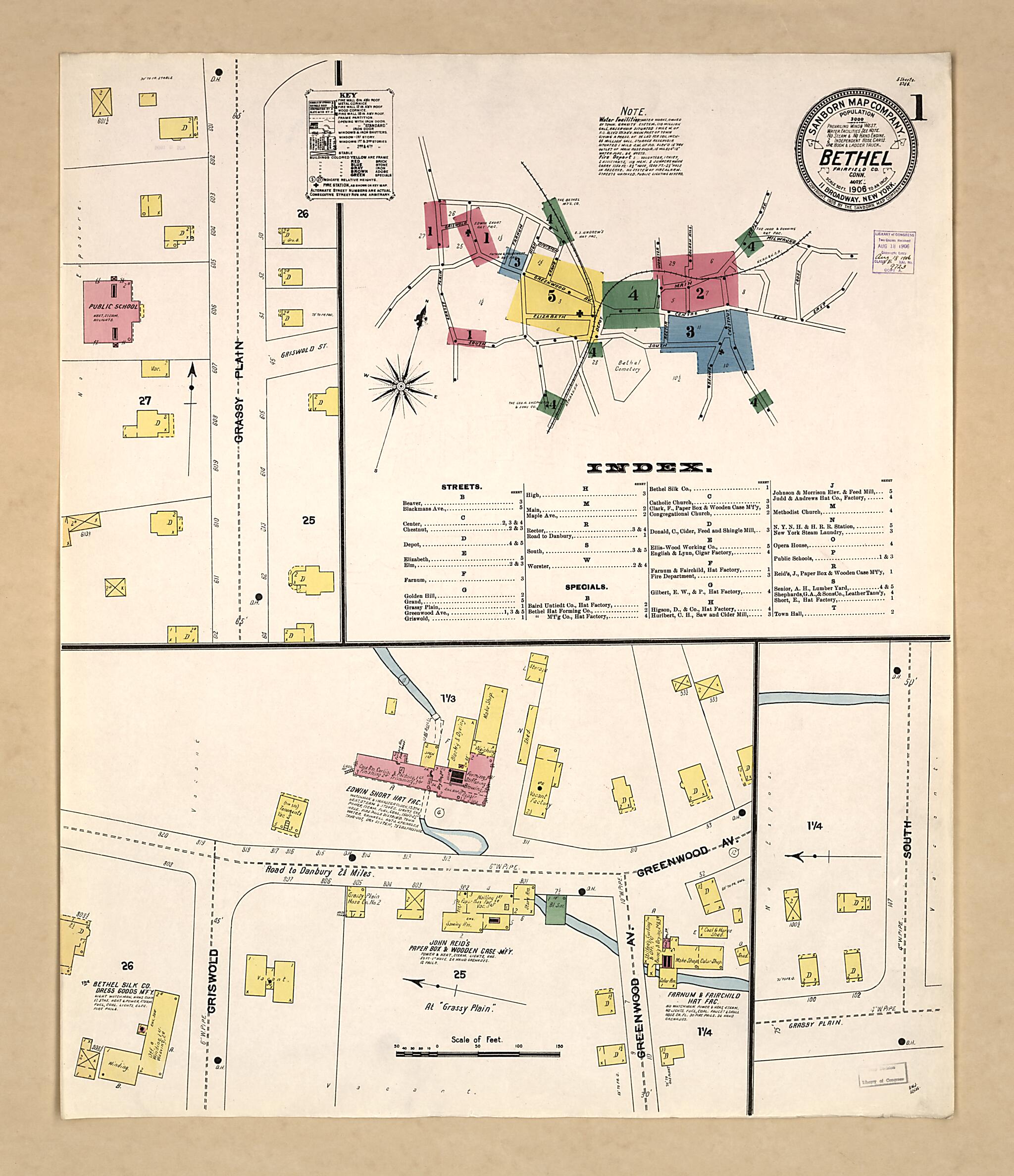 This old map of Bethel, Fairfield County, Connecticut was created by Sanborn Map Company in 1906