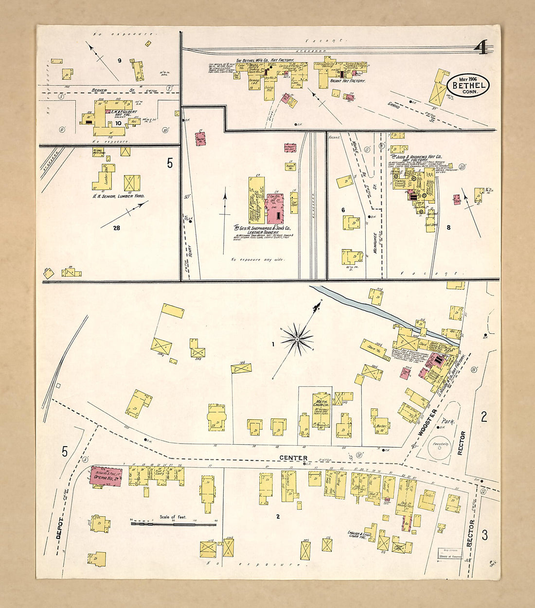 This old map of Bethel, Fairfield County, Connecticut was created by Sanborn Map Company in 1906