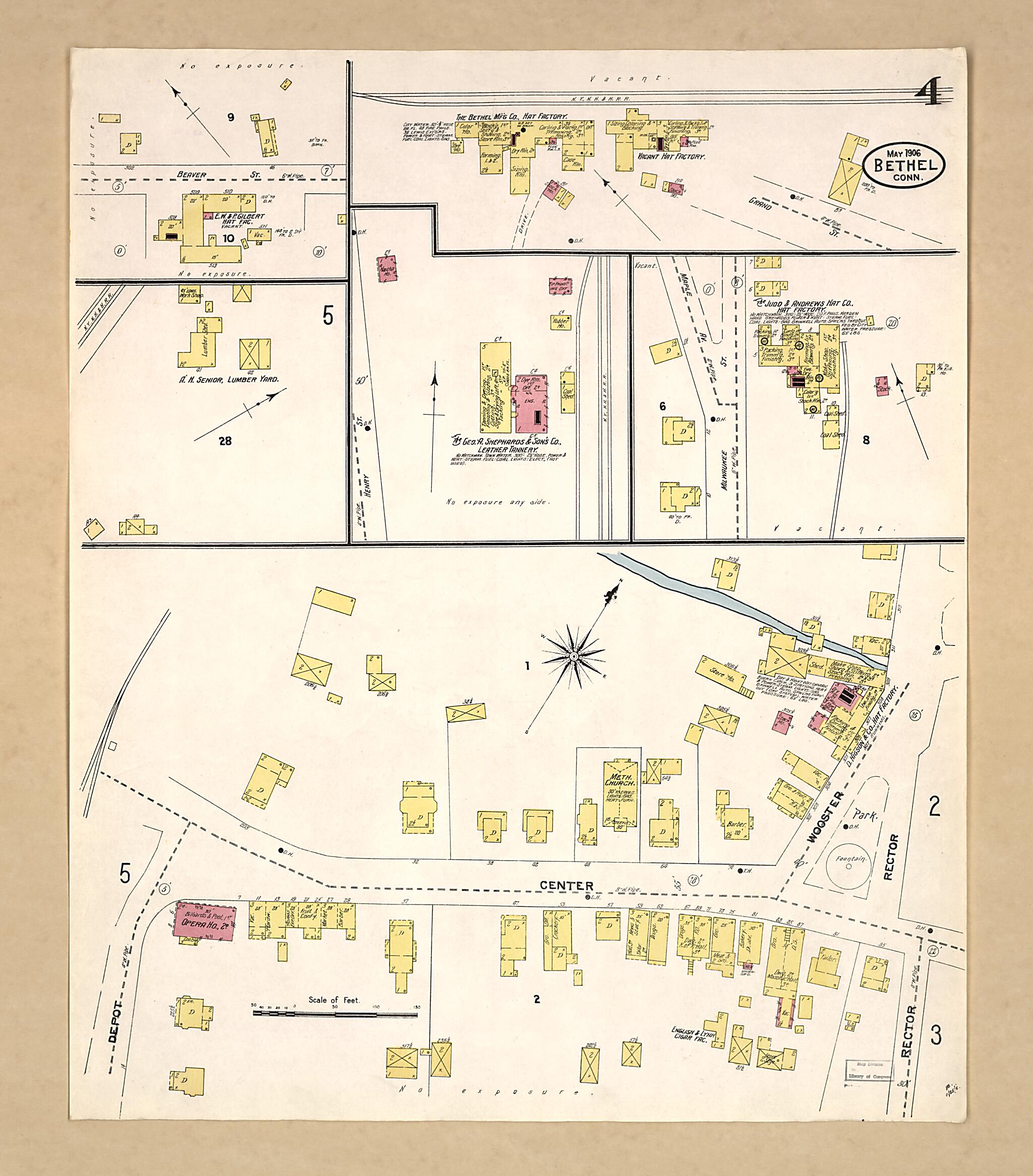 This old map of Bethel, Fairfield County, Connecticut was created by Sanborn Map Company in 1906