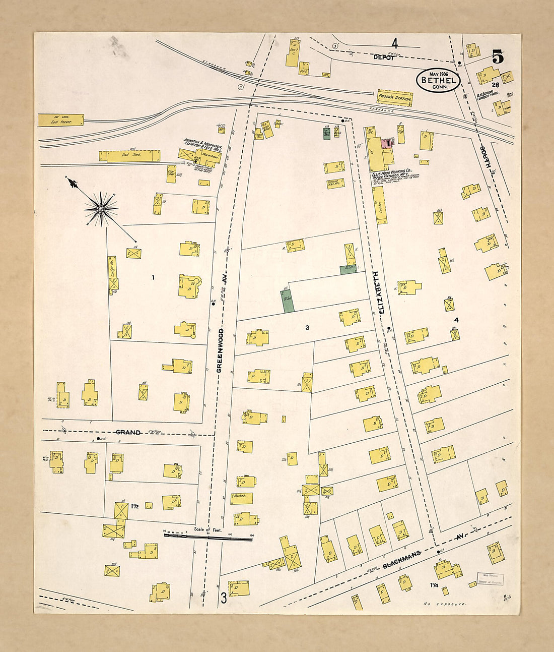 This old map of Bethel, Fairfield County, Connecticut was created by Sanborn Map Company in 1906