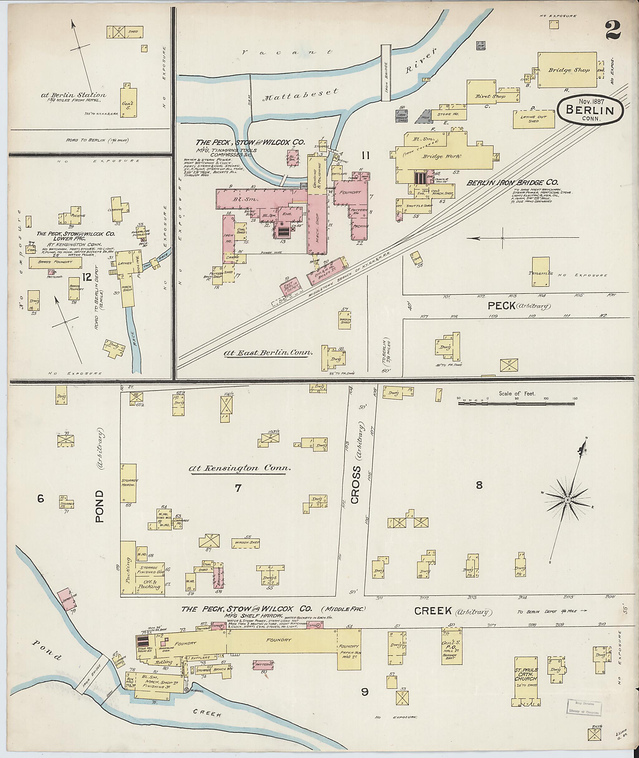This old map of Berlin, Hartford County, Connecticut was created by Sanborn Map Company in 1887