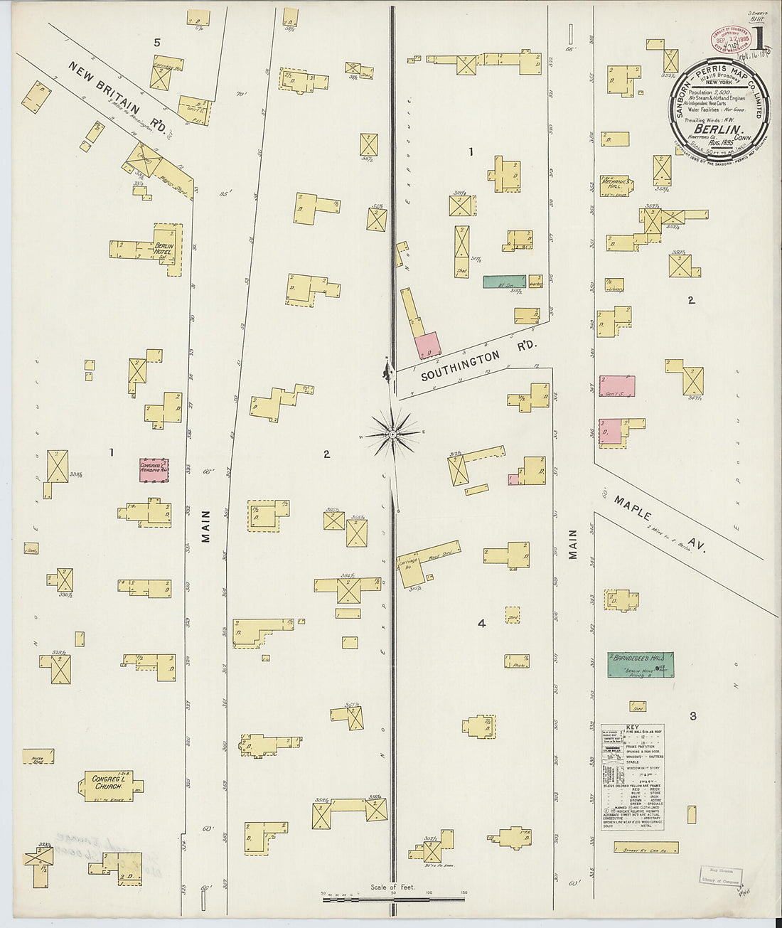 This old map of Berlin, Hartford County, Connecticut was created by Sanborn Map Company in 1895