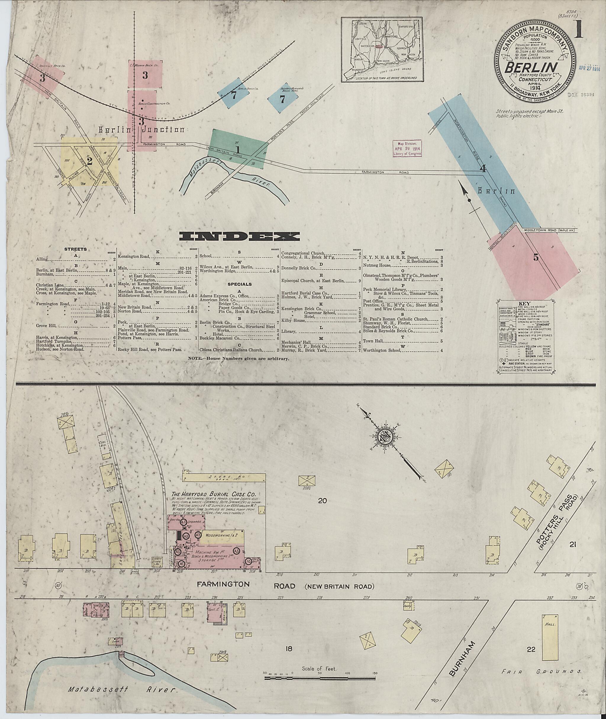 This old map of Berlin, Hartford County, Connecticut was created by Sanborn Map Company in 1914