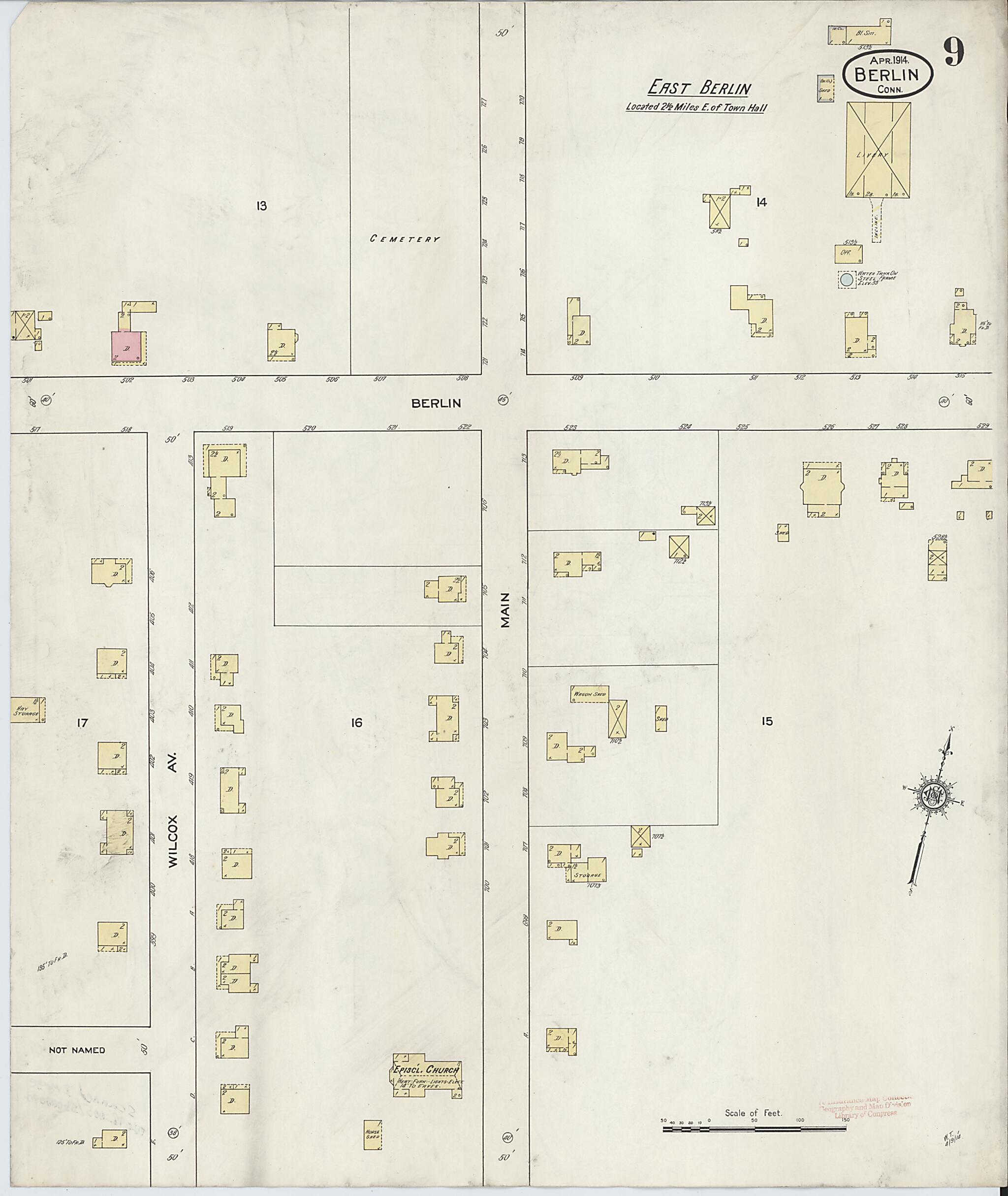 This old map of Berlin, Hartford County, Connecticut was created by Sanborn Map Company in 1914