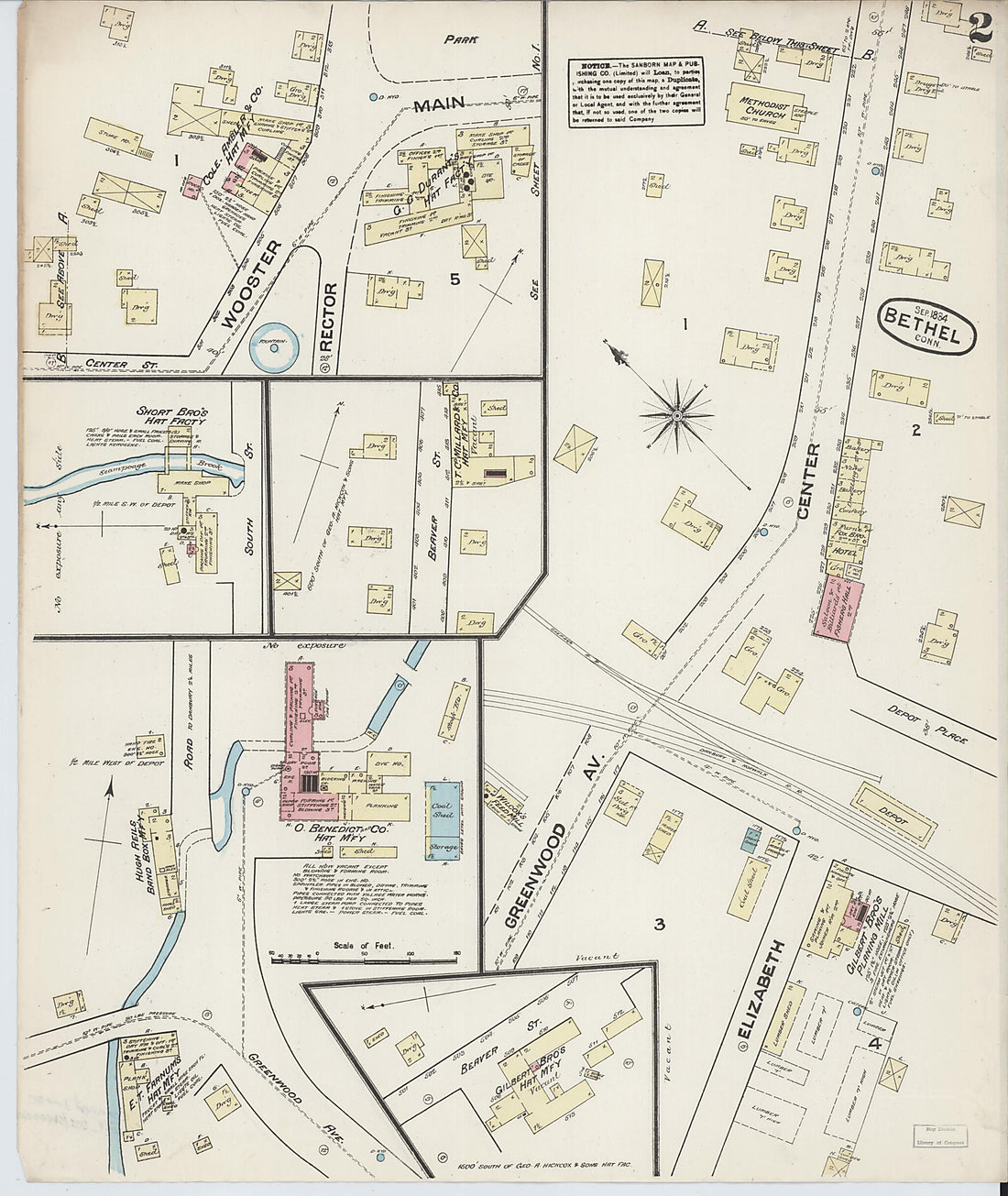 This old map of Bethel, Fairfield County, Connecticut was created by Sanborn Map Company in 1884