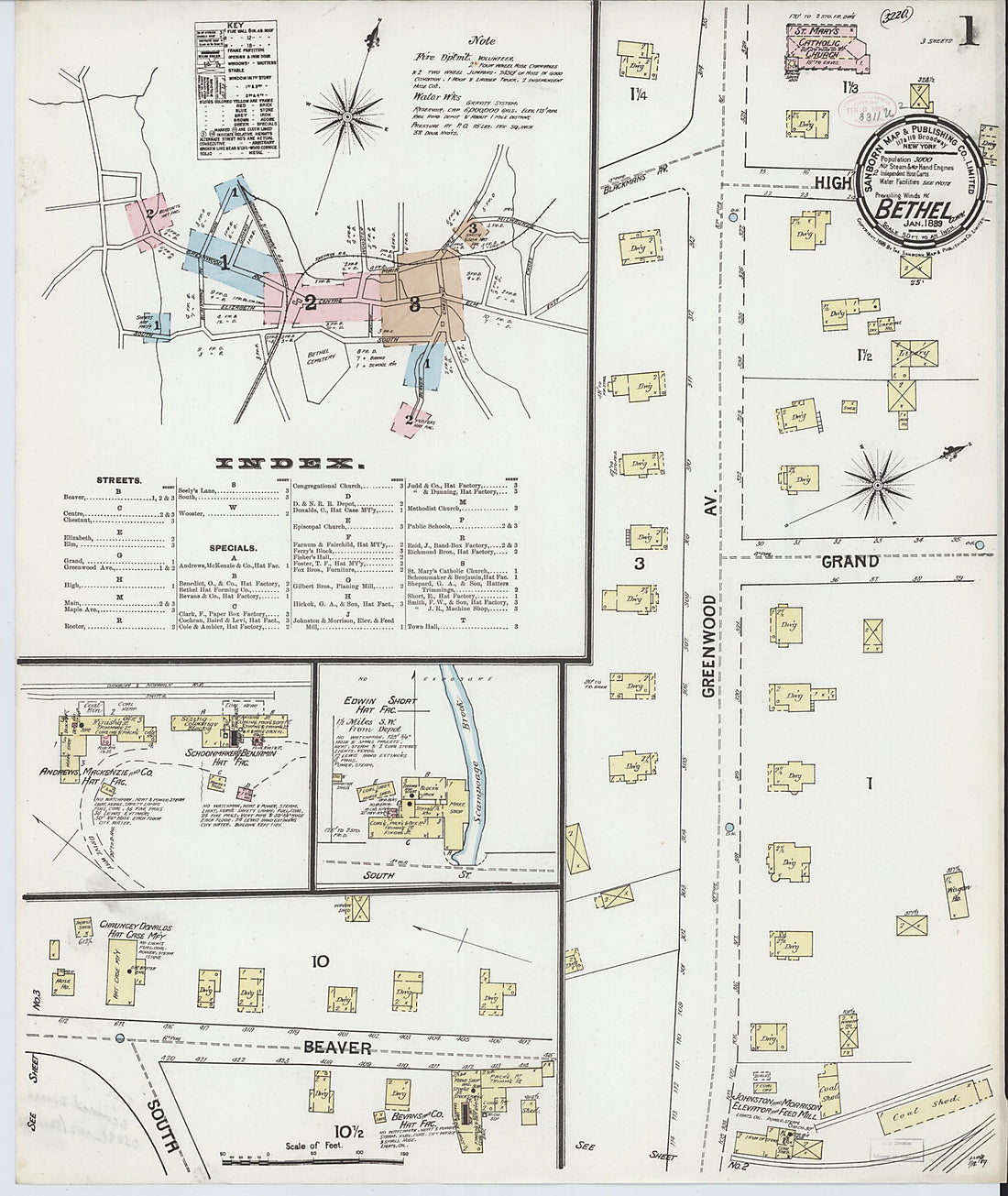 This old map of Bethel, Fairfield County, Connecticut was created by Sanborn Map Company in 1889