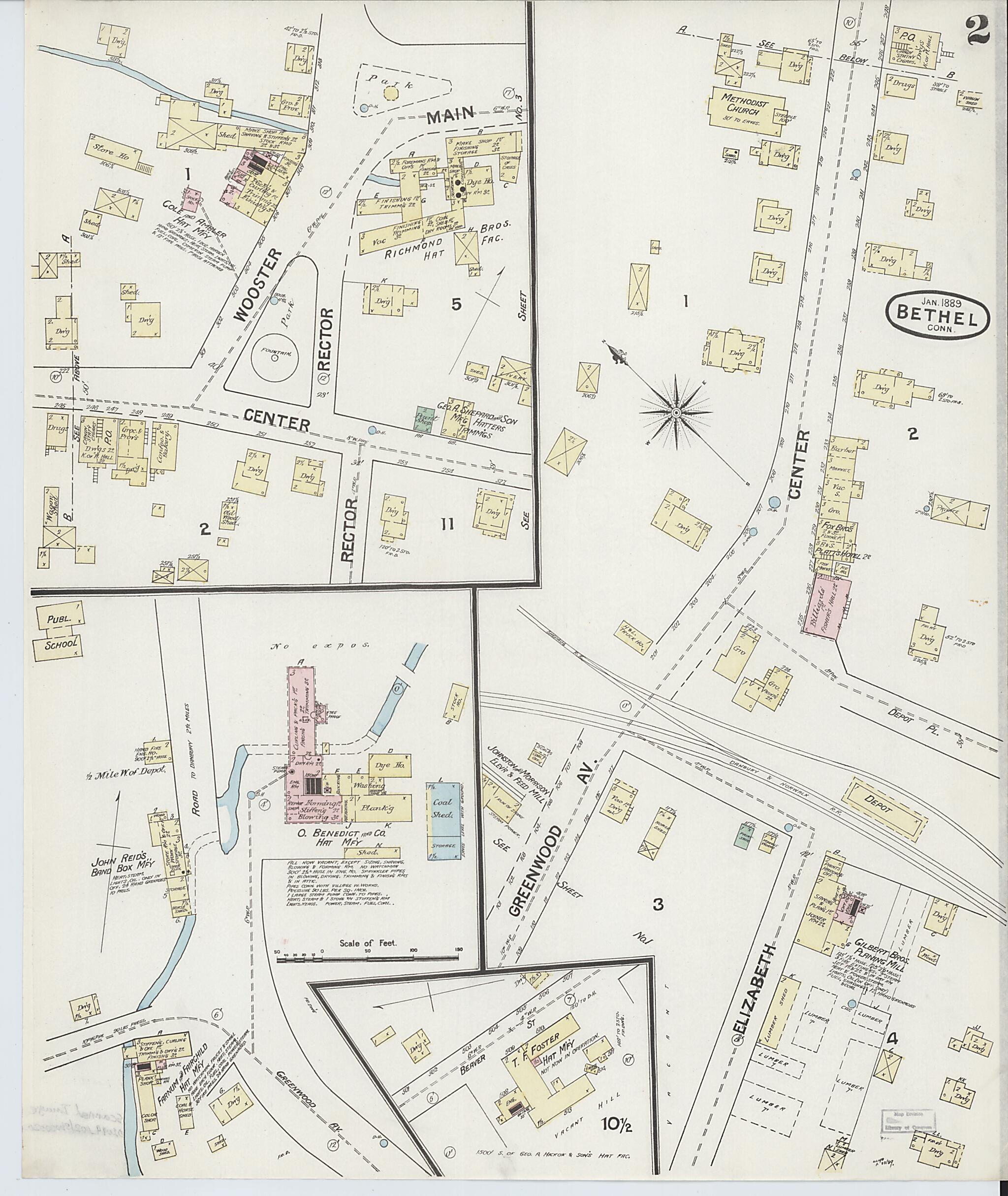 This old map of Bethel, Fairfield County, Connecticut was created by Sanborn Map Company in 1889