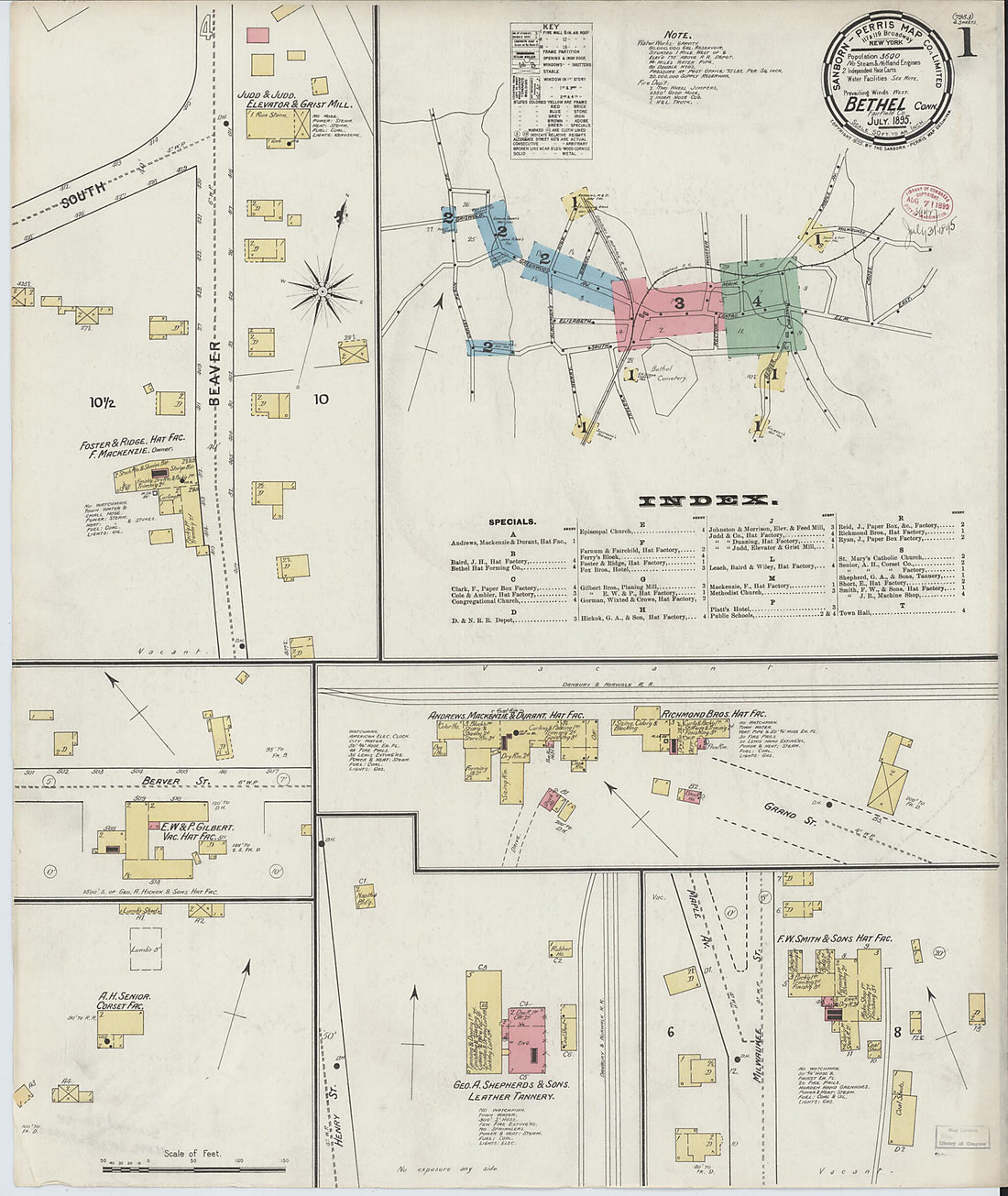 This old map of Bethel, Fairfield County, Connecticut was created by Sanborn Map Company in 1895