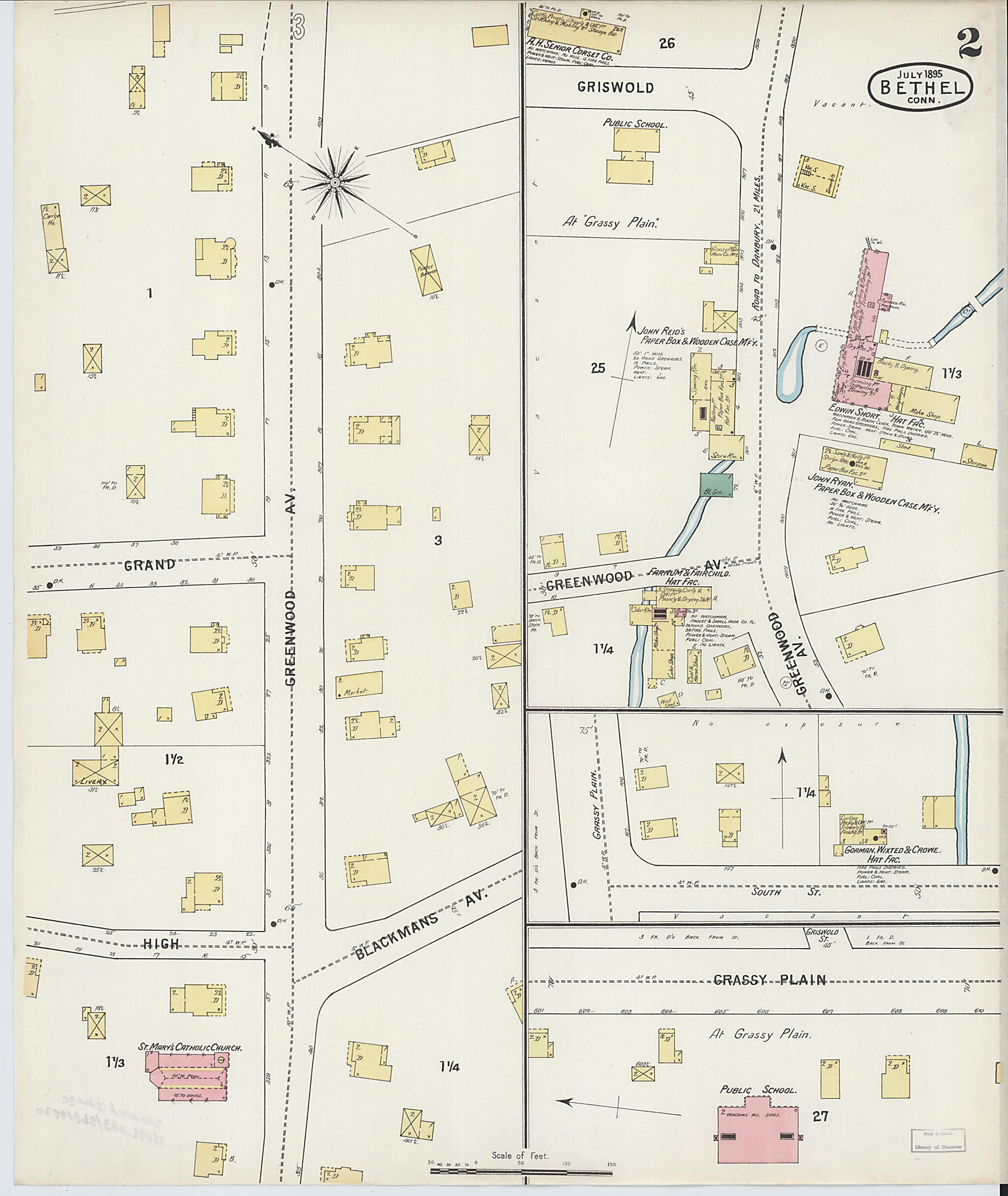 This old map of Bethel, Fairfield County, Connecticut was created by Sanborn Map Company in 1895