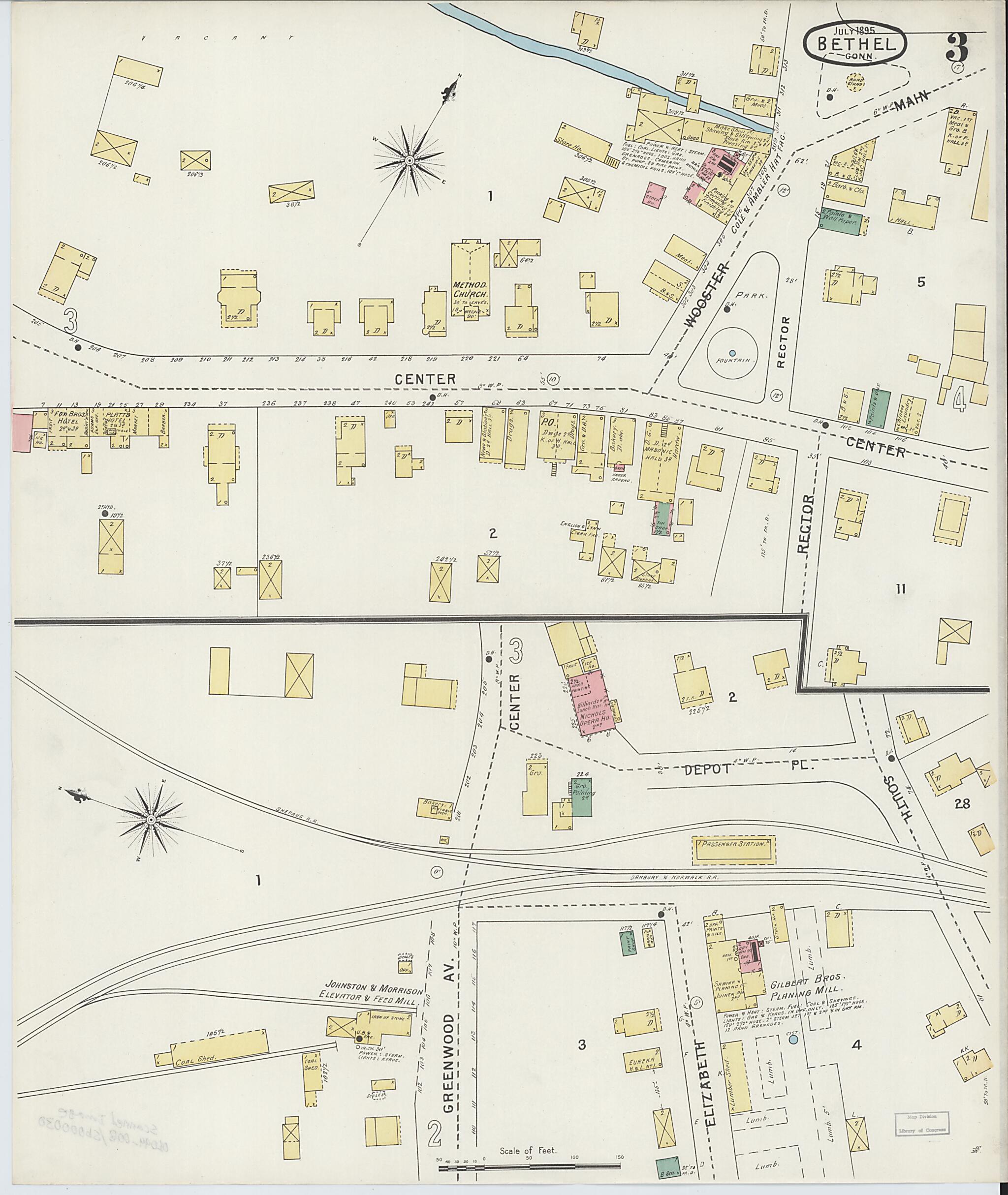 This old map of Bethel, Fairfield County, Connecticut was created by Sanborn Map Company in 1895