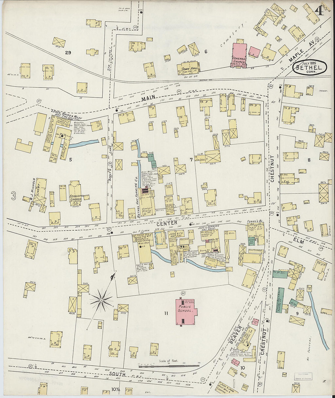 This old map of Bethel, Fairfield County, Connecticut was created by Sanborn Map Company in 1895