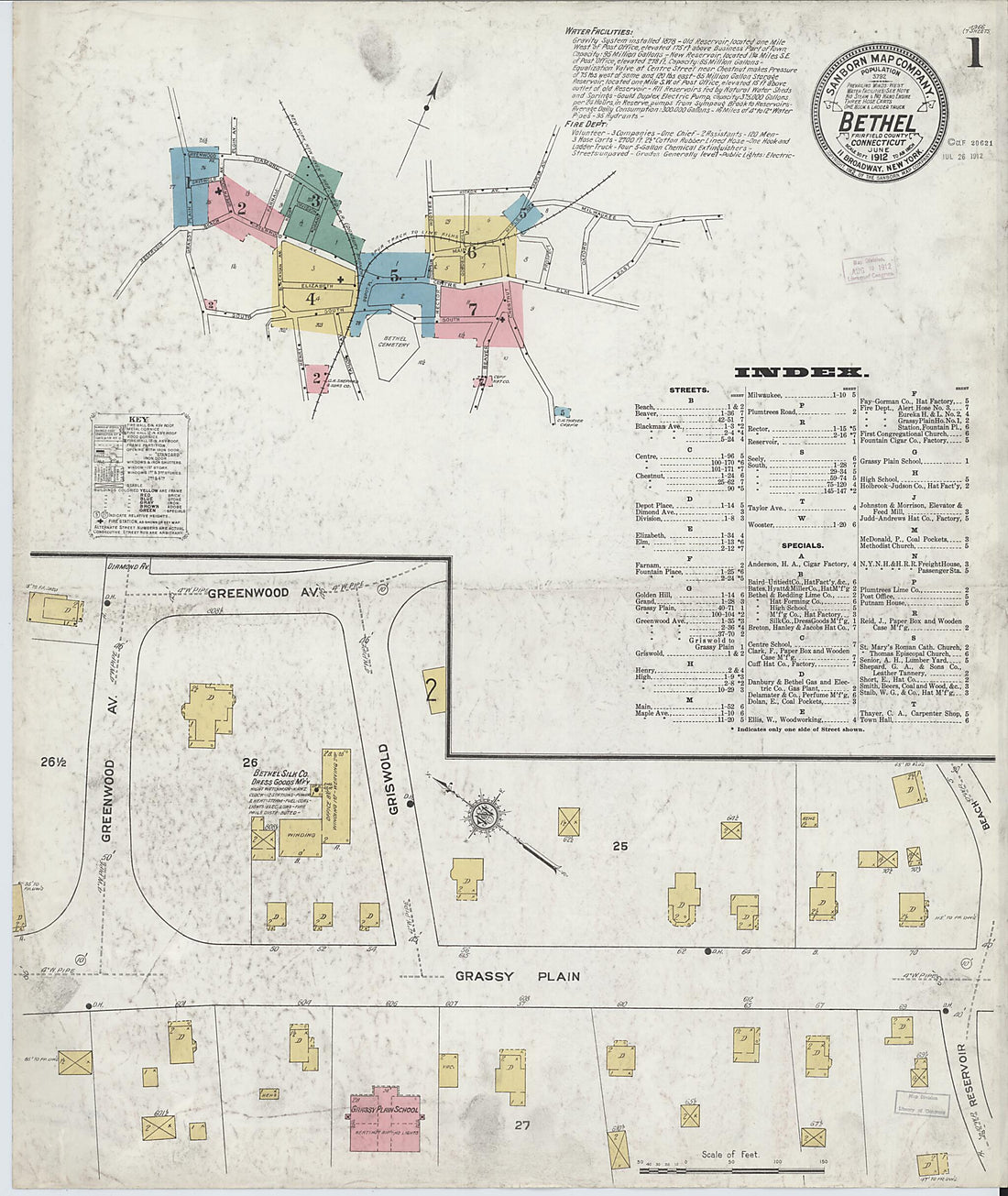 This old map of Bethel, Fairfield County, Connecticut was created by Sanborn Map Company in 1912