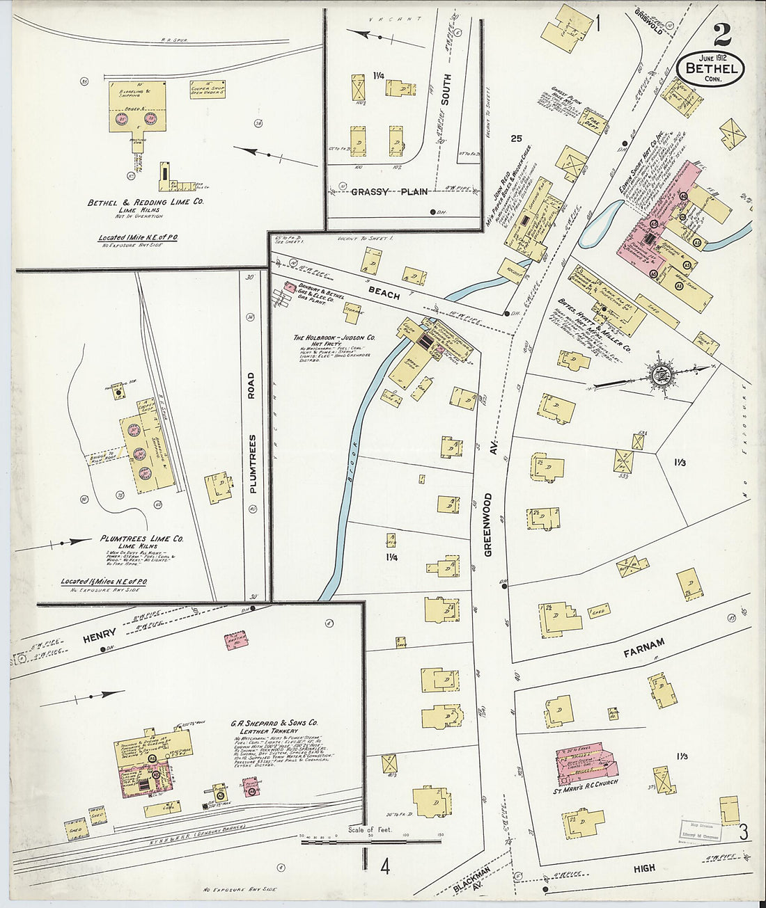 This old map of Bethel, Fairfield County, Connecticut was created by Sanborn Map Company in 1912
