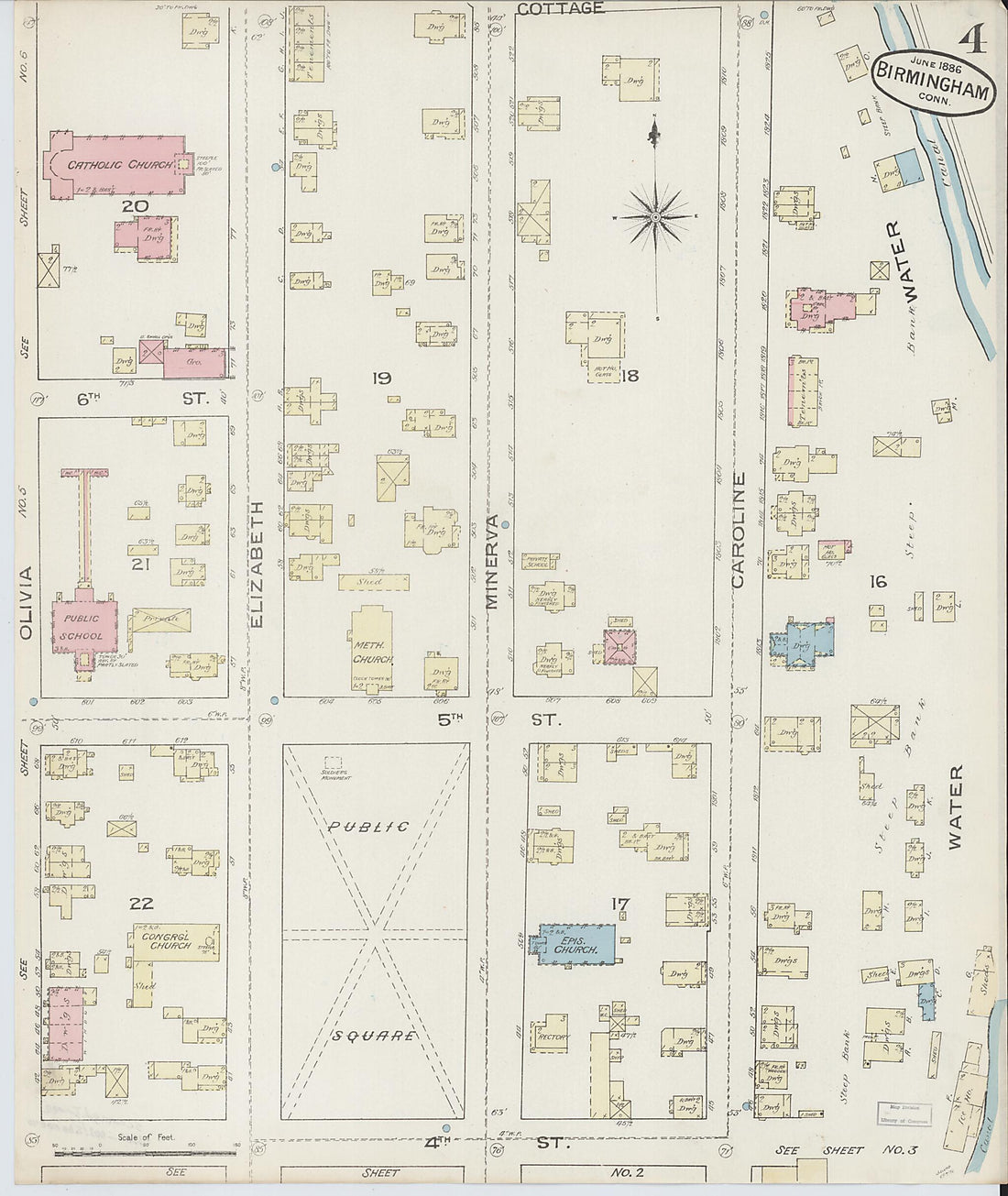 This old map of Birmingham, New Haven County, Connecticut was created by Sanborn Map Company in 1886