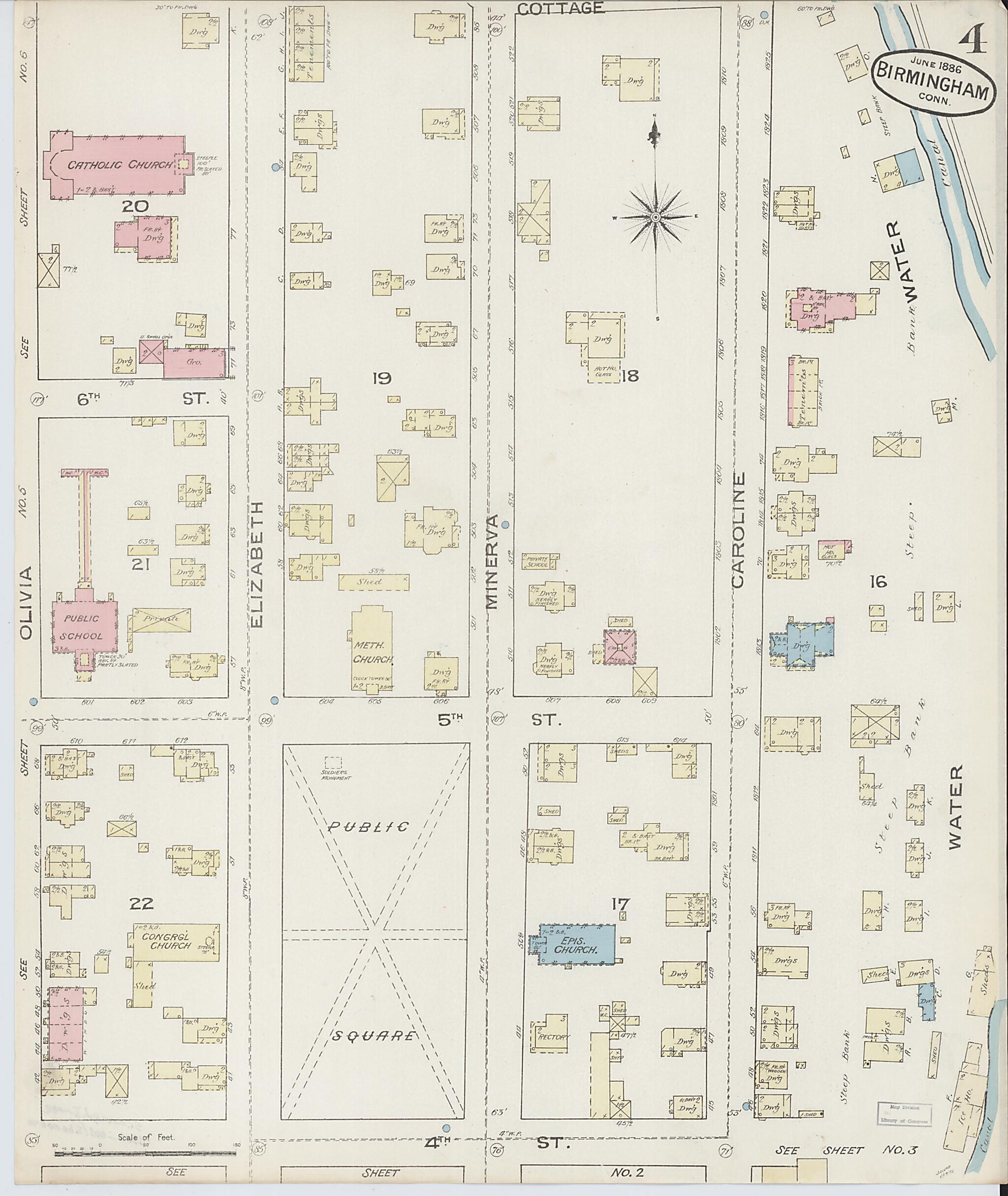 This old map of Birmingham, New Haven County, Connecticut was created by Sanborn Map Company in 1886