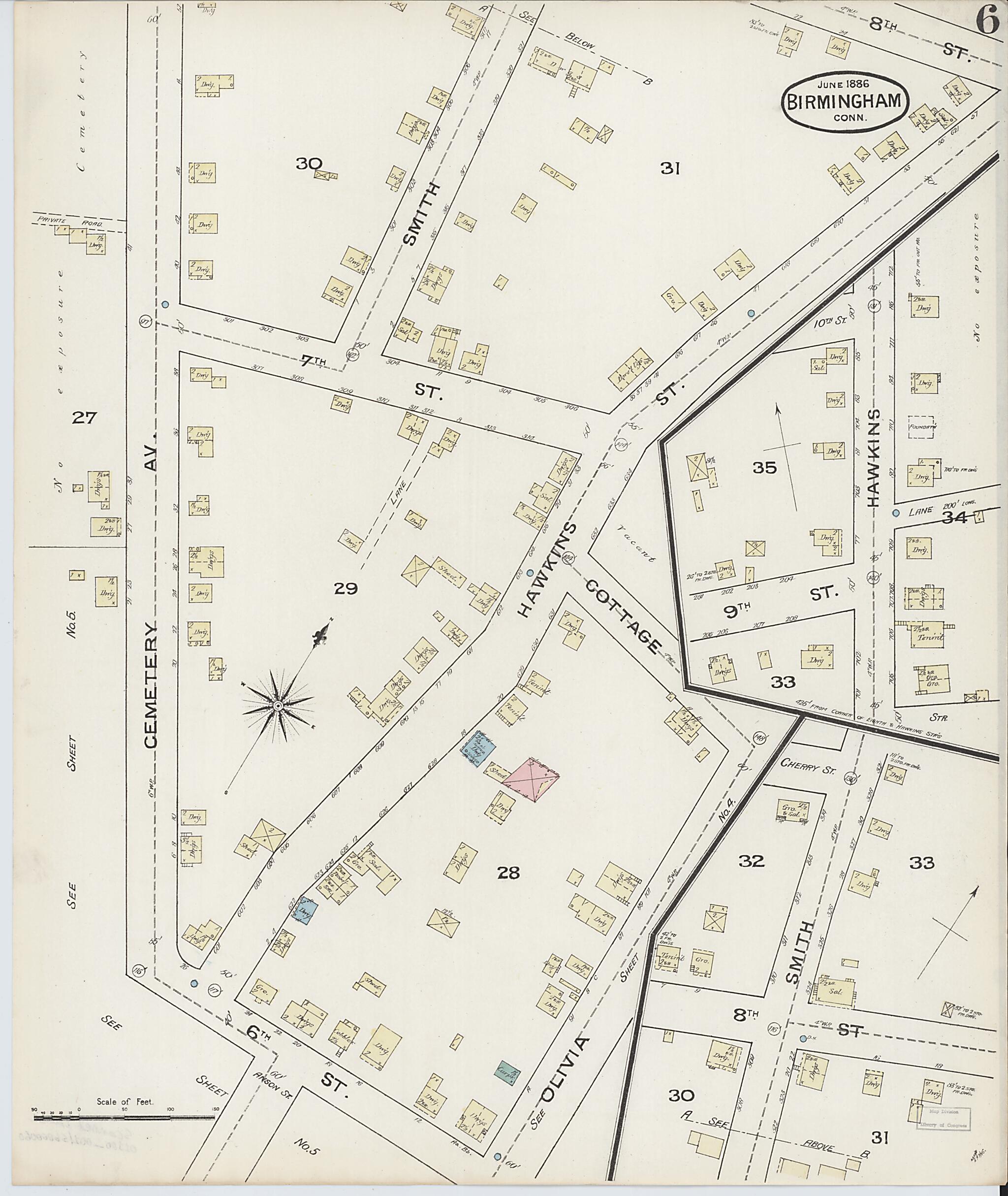 This old map of Birmingham, New Haven County, Connecticut was created by Sanborn Map Company in 1886
