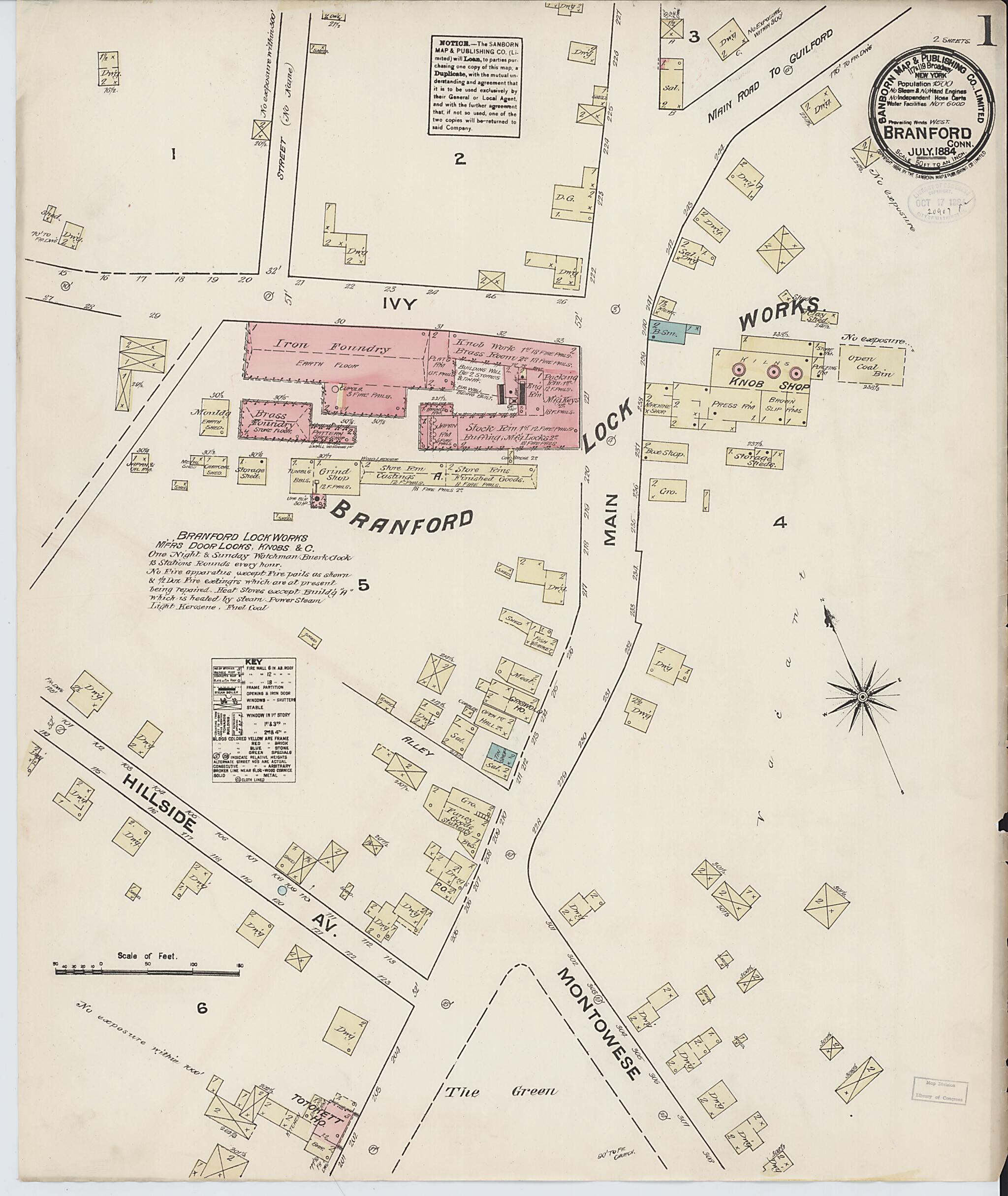 This old map of Branford, New Haven County, Connecticut was created by Sanborn Map Company in 1884