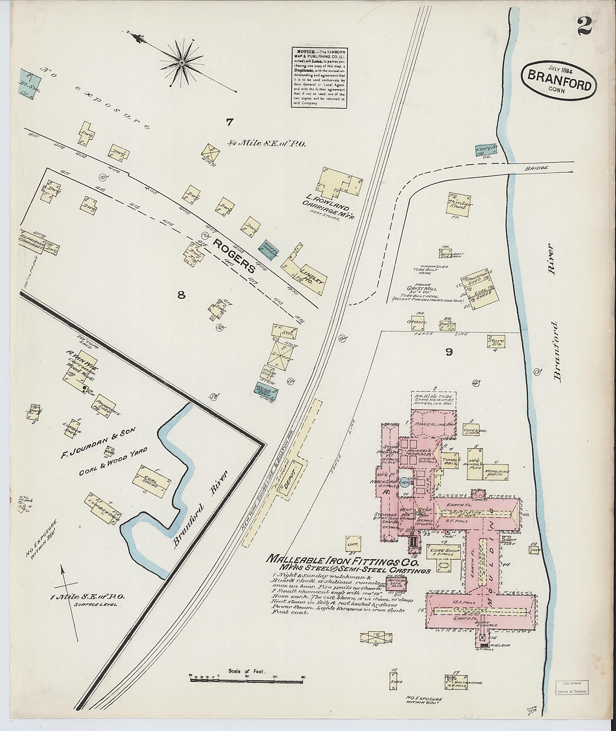 This old map of Branford, New Haven County, Connecticut was created by Sanborn Map Company in 1884