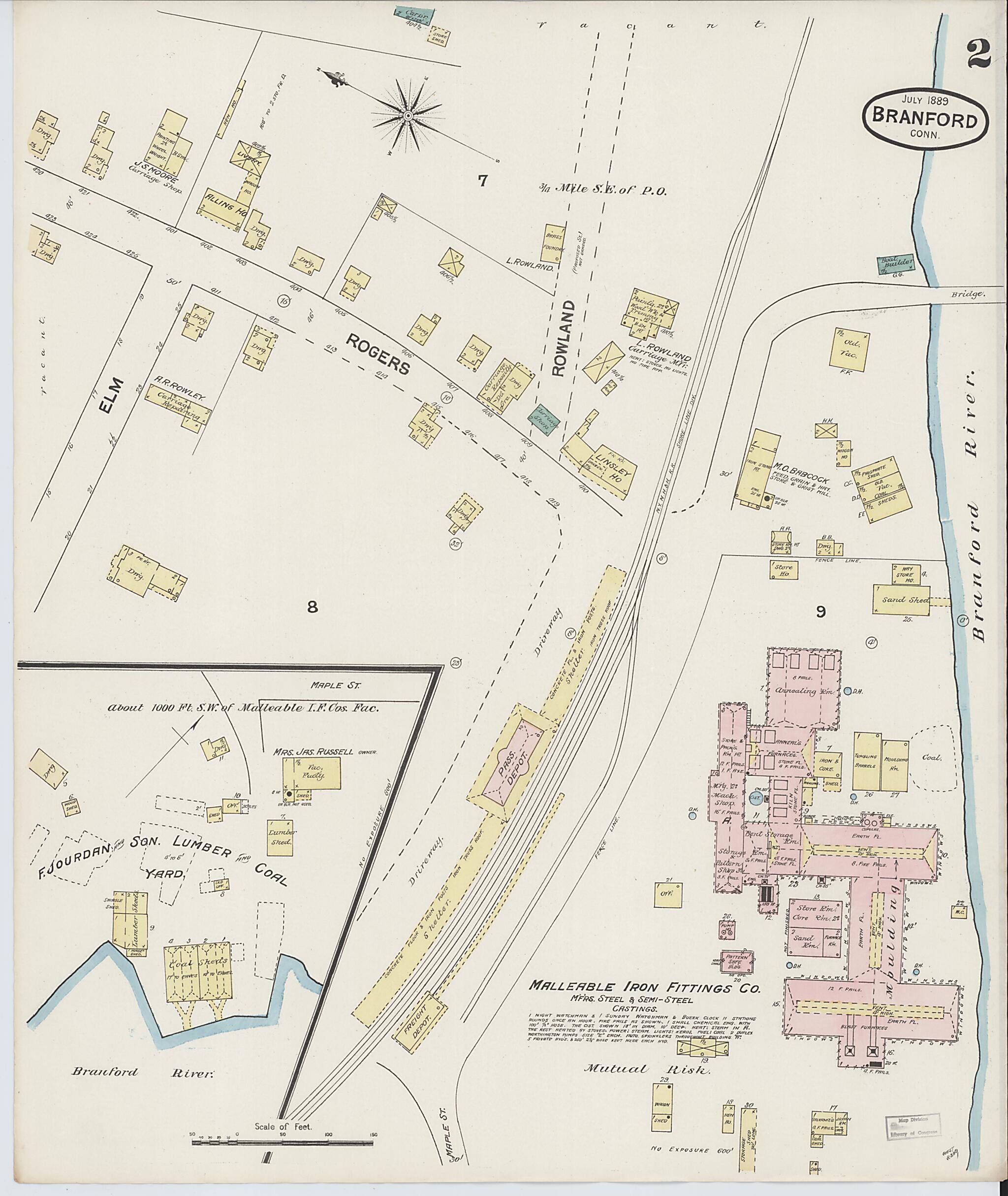 This old map of Branford, New Haven County, Connecticut was created by Sanborn Map Company in 1889