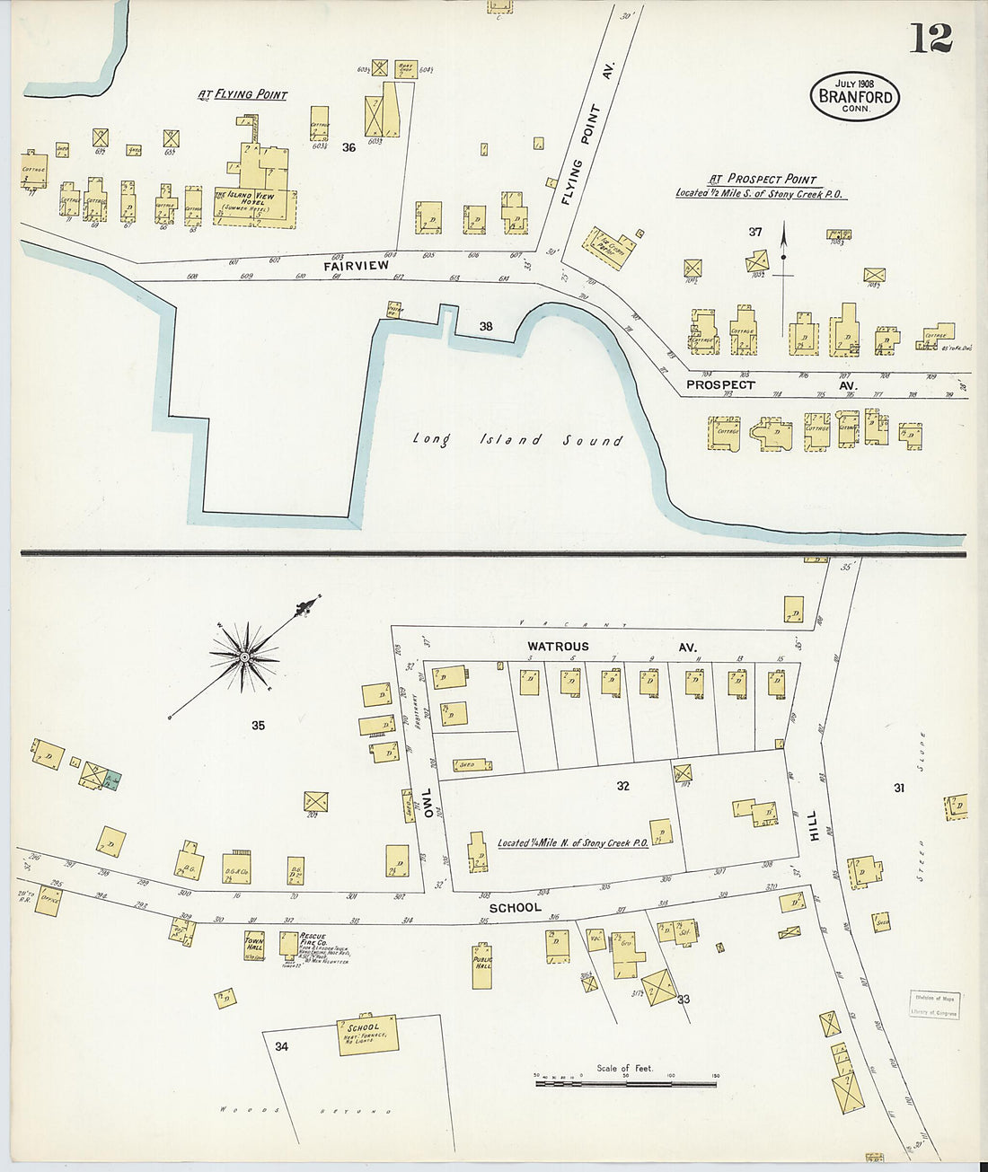 This old map of Branford, New Haven County, Connecticut was created by Sanborn Map Company in 1908