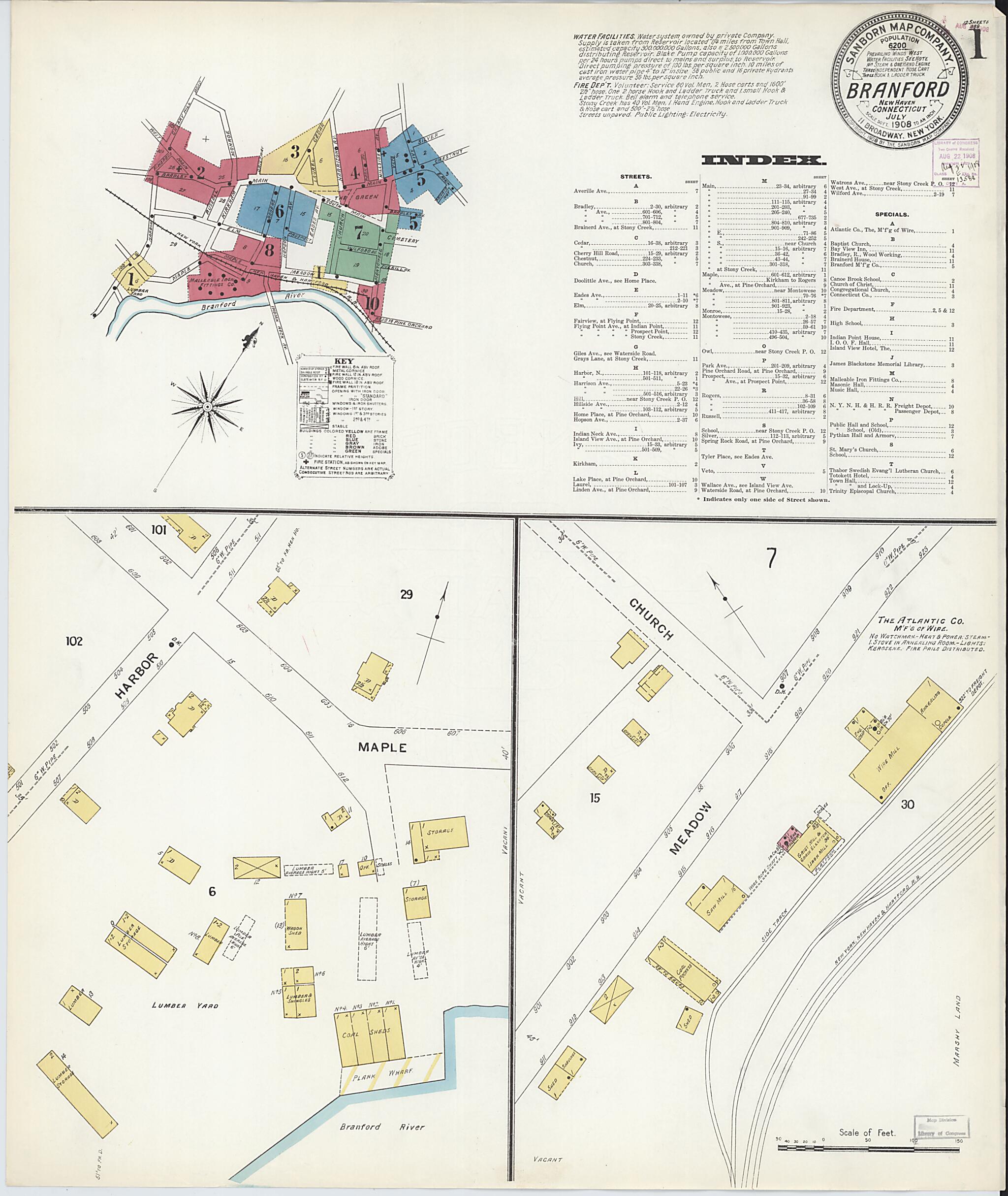 An old map of Branford, New Haven County, Connecticut, from 1908