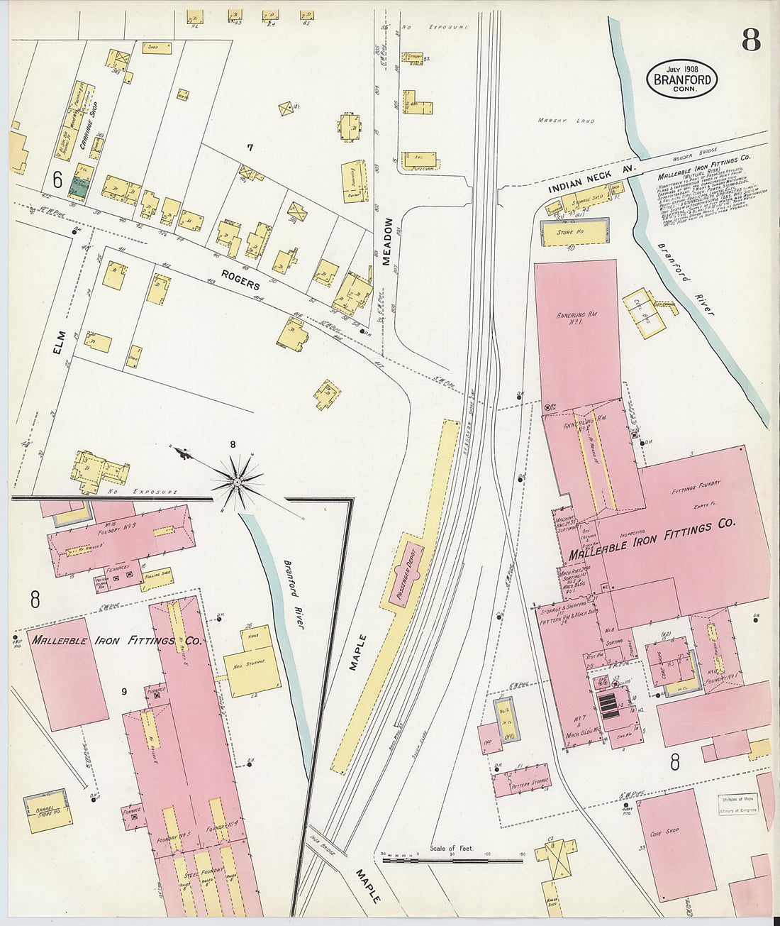 This old map of Branford, New Haven County, Connecticut was created by Sanborn Map Company in 1908