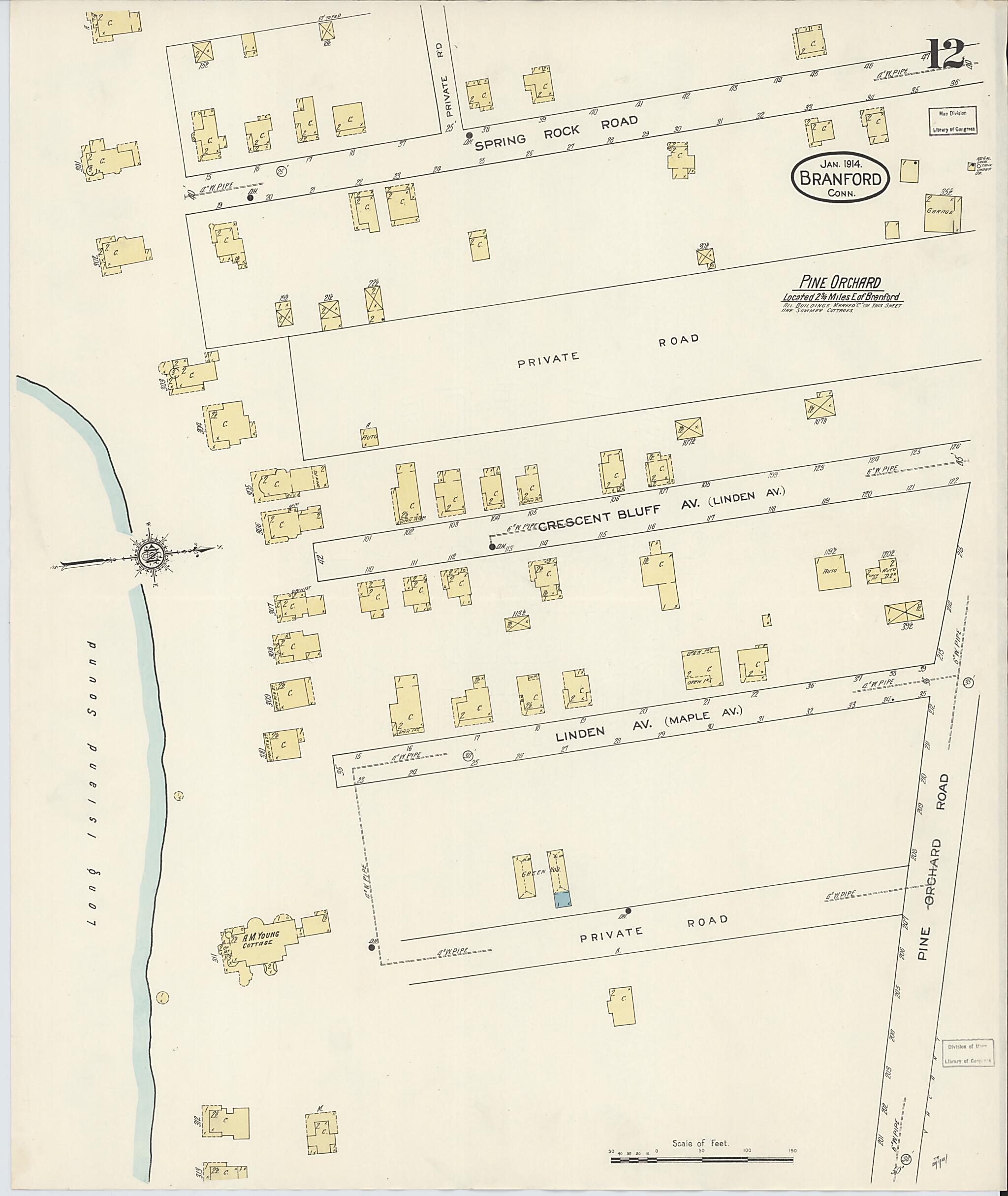 This old map of Branford, New Haven County, Connecticut was created by Sanborn Map Company in 1914