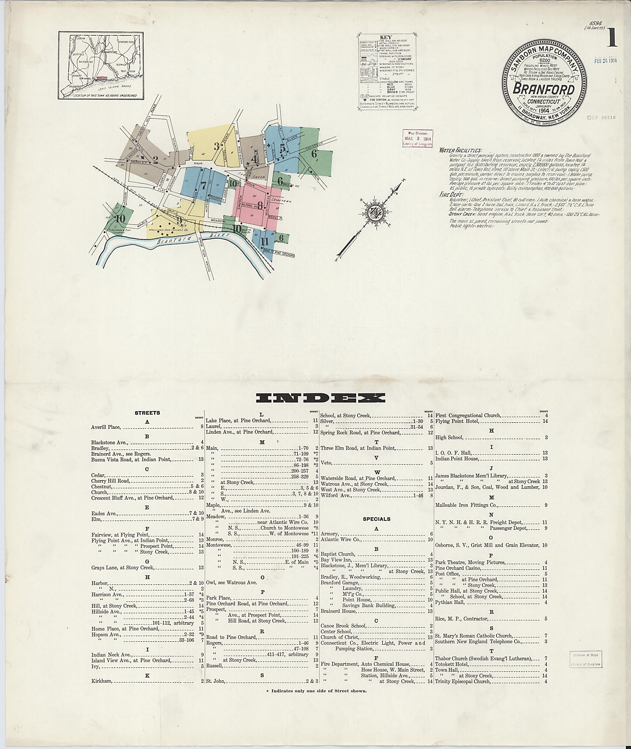 This old map of Branford, New Haven County, Connecticut was created by Sanborn Map Company in 1914