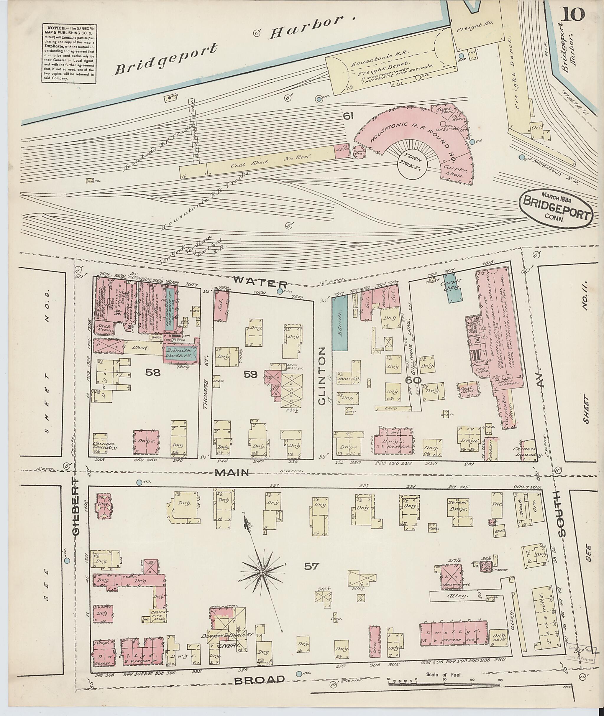 This old map of Bridgeport, Fairfield County, Connecticut was created by Sanborn Map Company in 1884