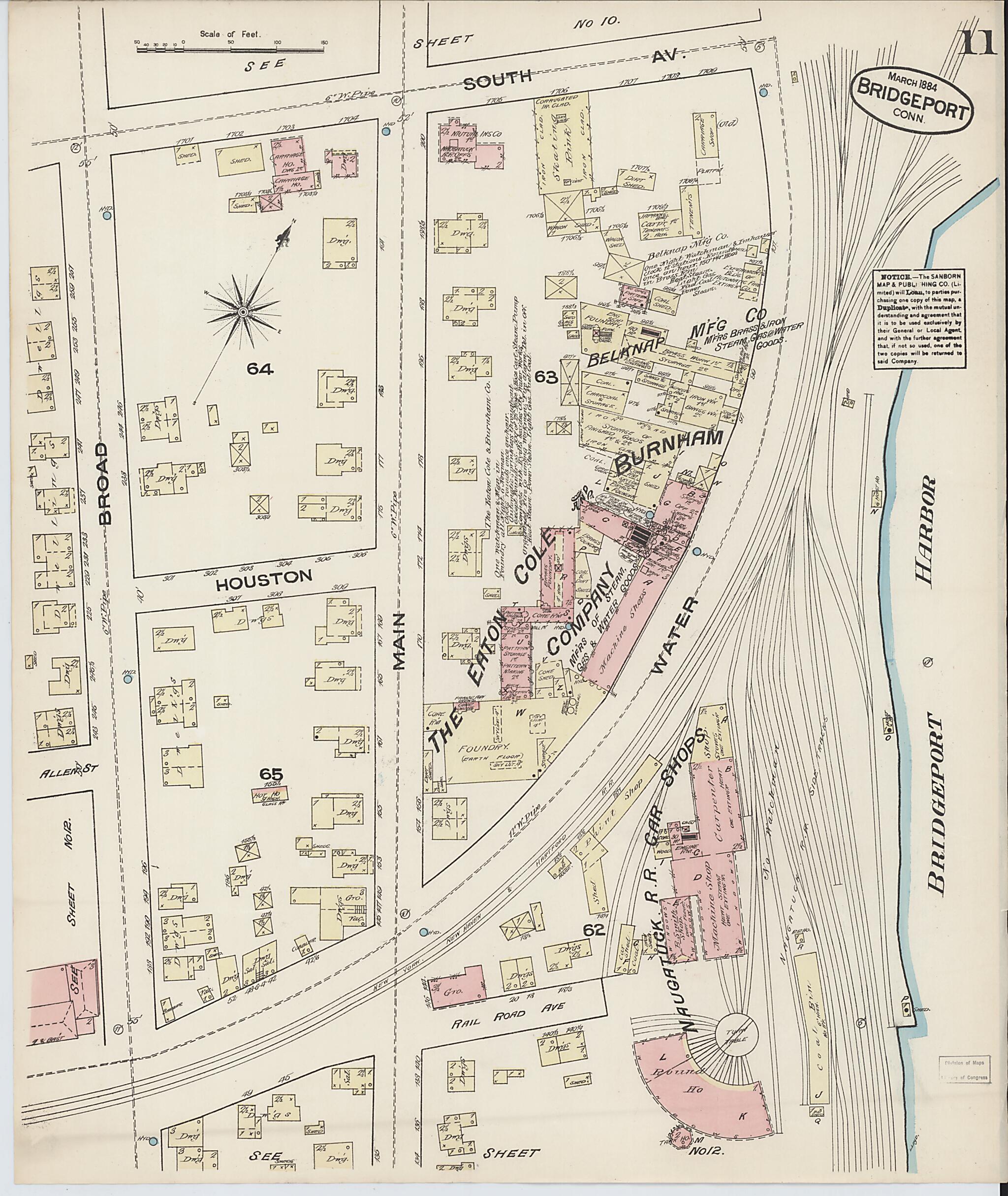 This old map of Bridgeport, Fairfield County, Connecticut was created by Sanborn Map Company in 1884